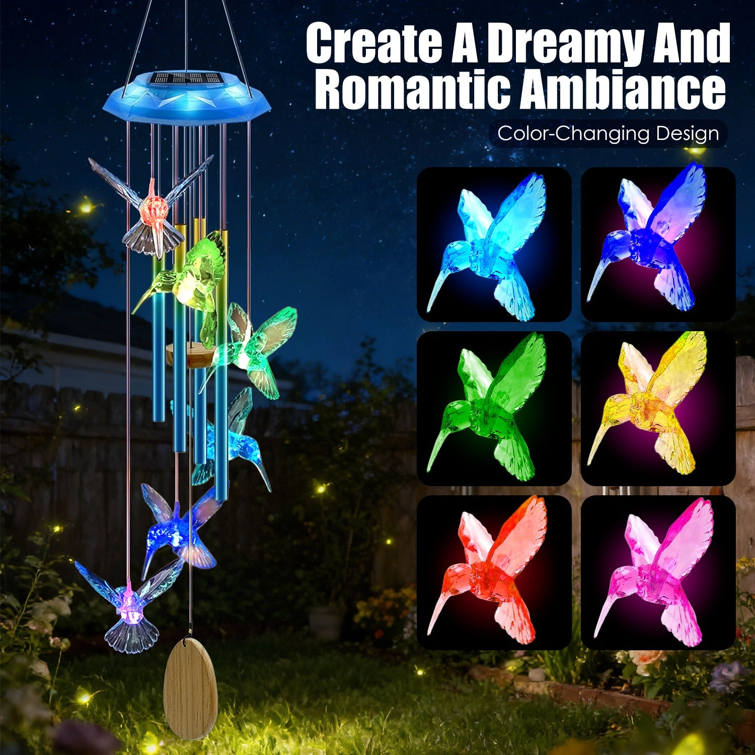 GBruno Solar Hummingbird Wind Chime With LED Lights