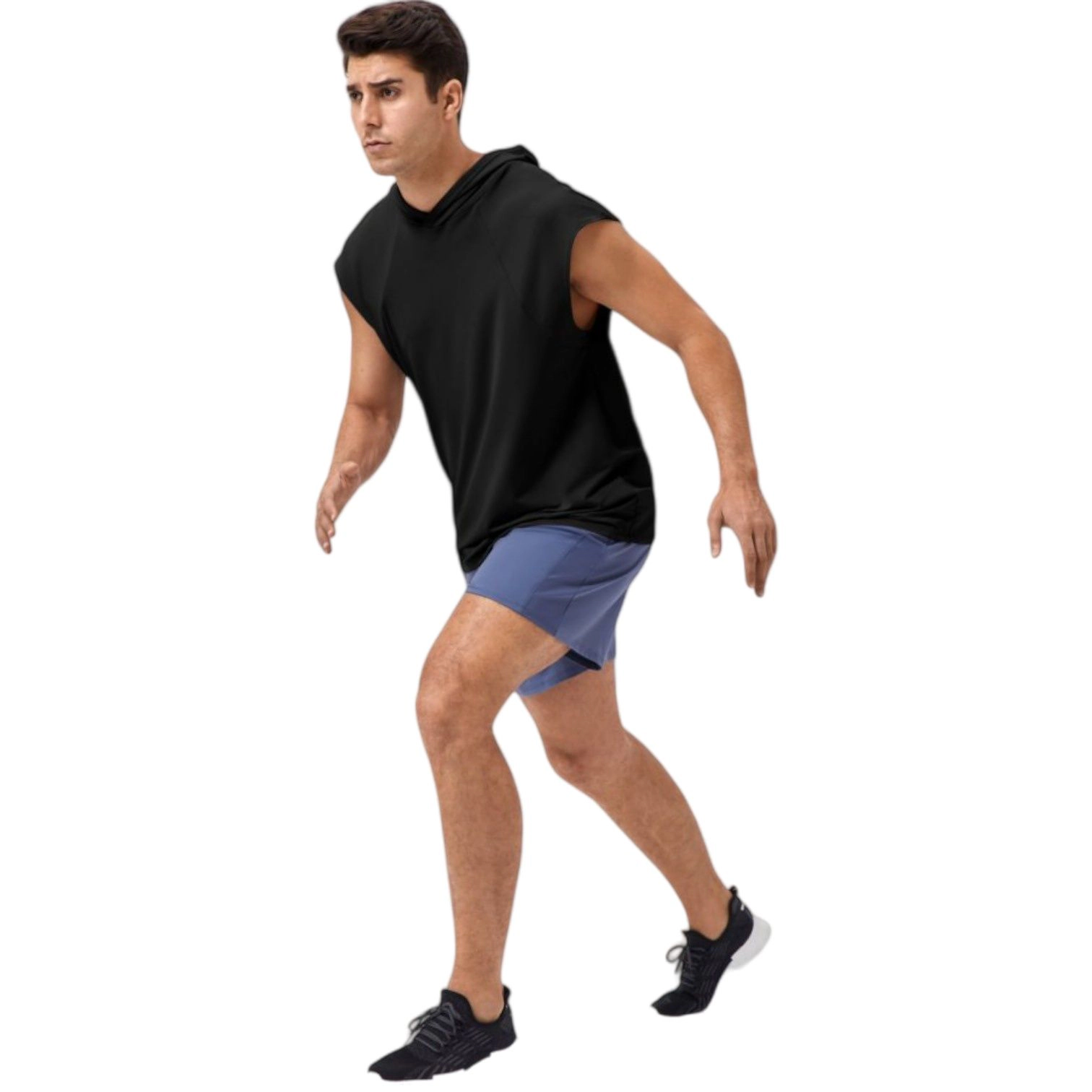 Anna-Kaci Men's Sleeveless Workout Hoodie with Lightweight Athletic Fit and Crossover Hood Detail