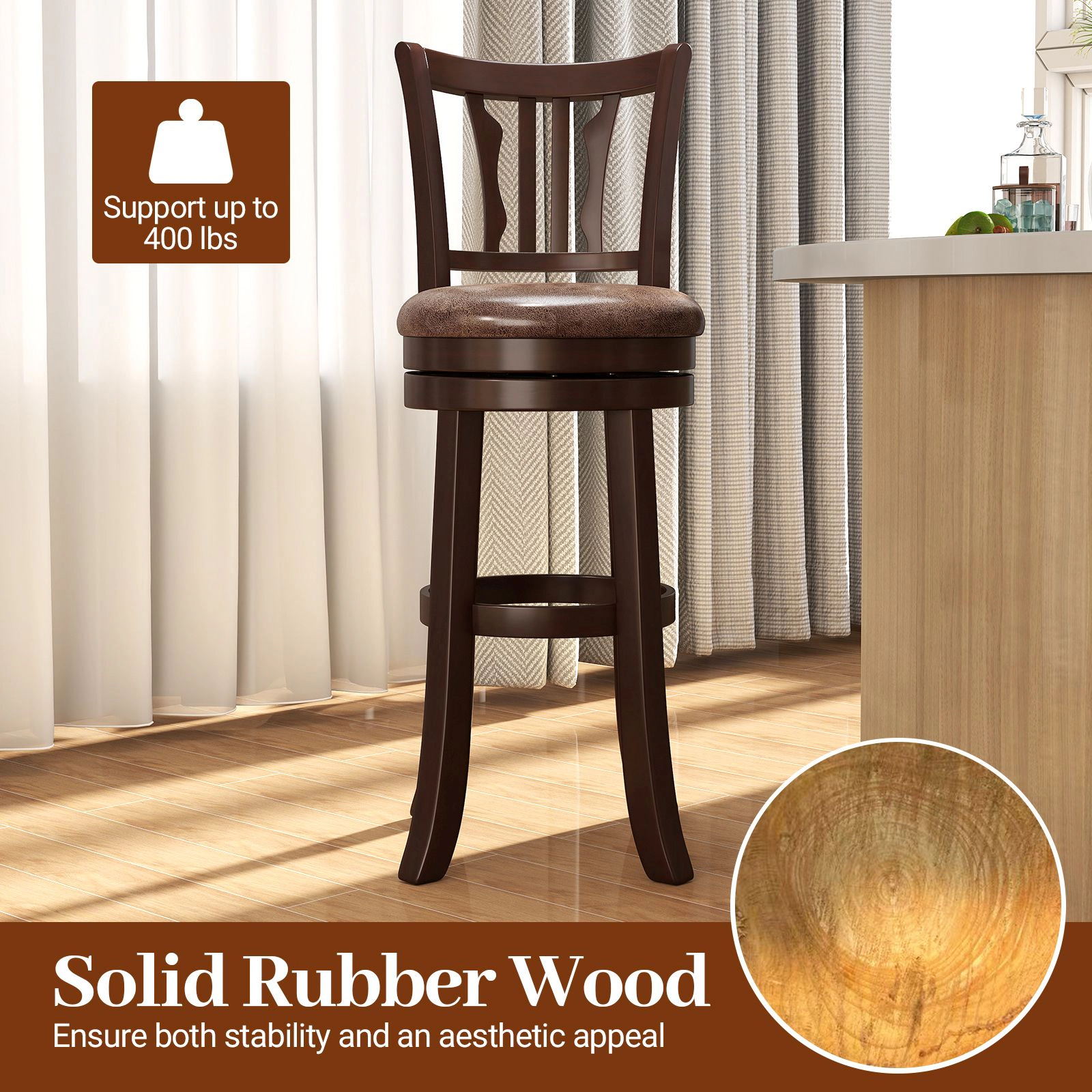 SlickBlue Counter Height Swivel Bar Chairs with Backrest and Footrest Set of 2