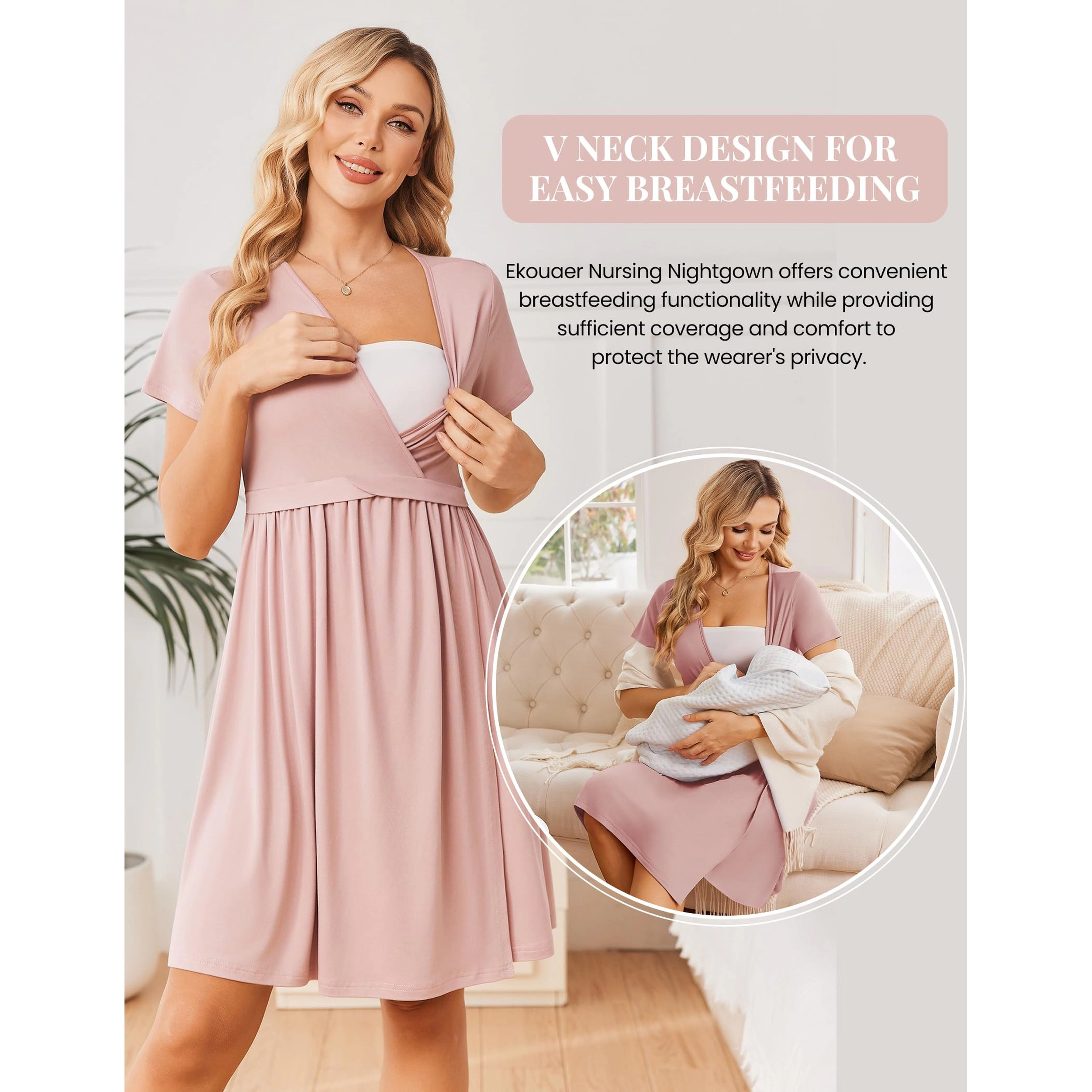 Ekouaer Labor and Delivery Gown Split Front Flap Maternity Hospital Dress Nursing Nightgown