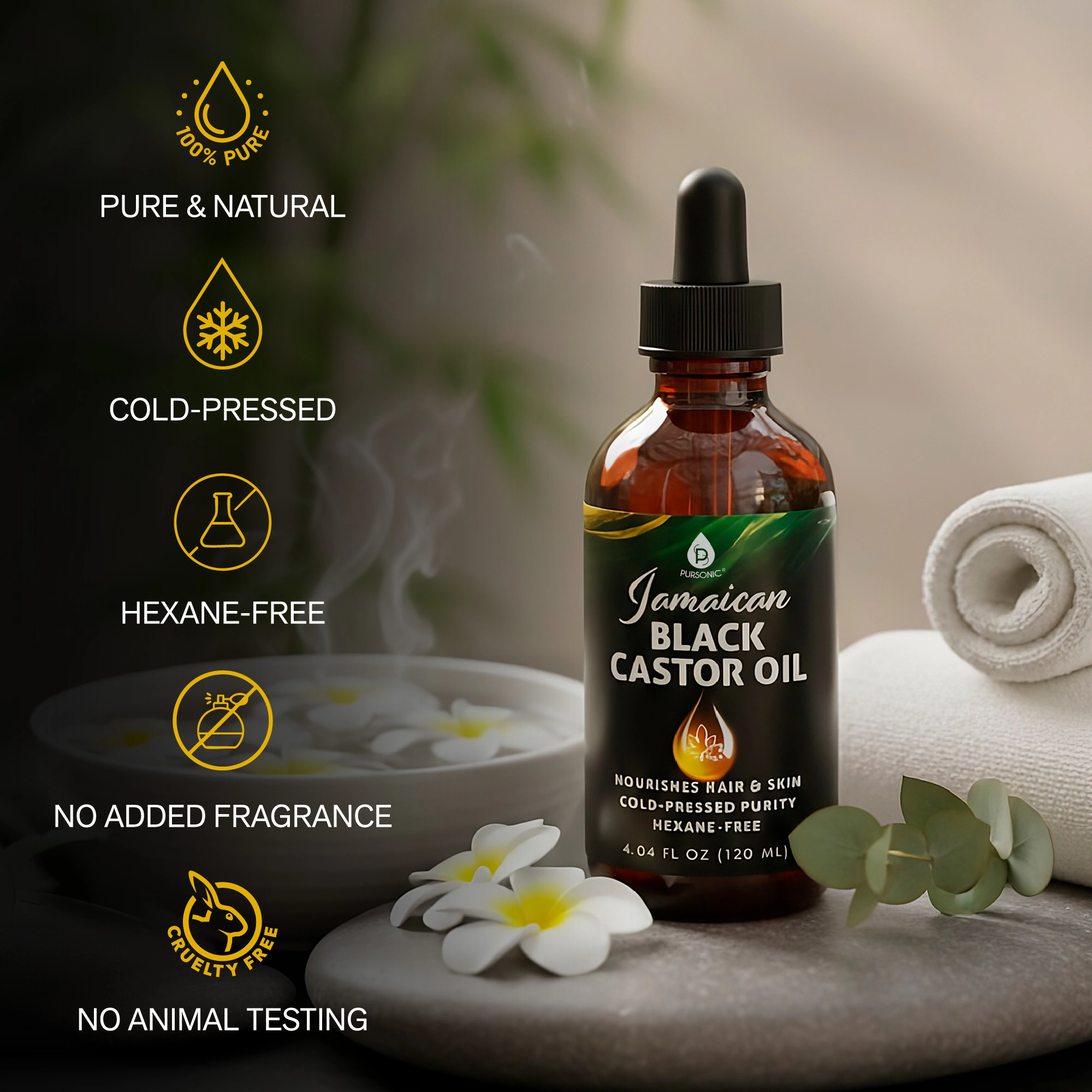 Pursonic Unisex 100% Pure Cold-Pressed Beauty Oil: Jamaican Black Castor Oil