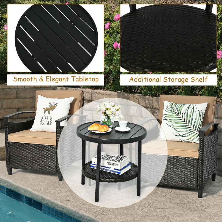 Hivvago 3 Pieces Patio Rattan Furniture Set Cushioned Sofa Storage Table With Shelf Garden