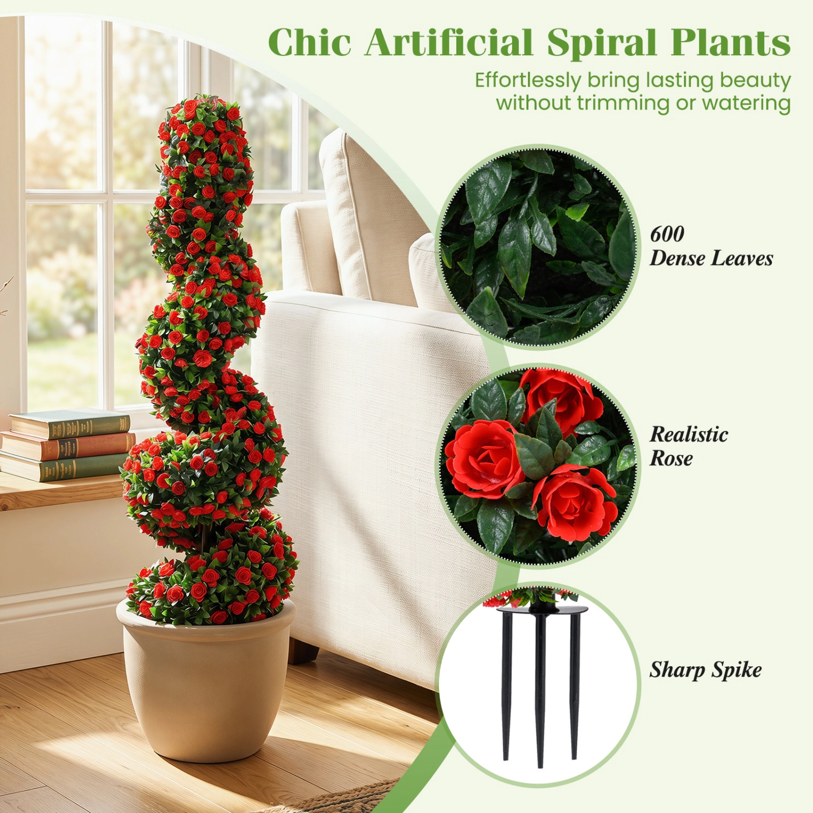 SUGIFT Set of 2 Spiral Shaped Sun-Resistant Artificial Topiary Trees 36-in x 14-in 6-in Ground Spike 5.5-lb Red