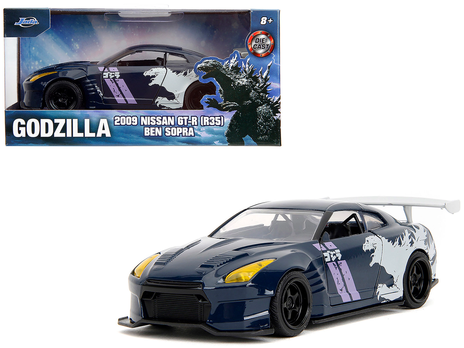 Jada 2009 Nissan GT-R (R35) Ben Sopra Dark Blue with Graphics "Godzilla" "Hollywood Rides" Series 1/32 Diecast