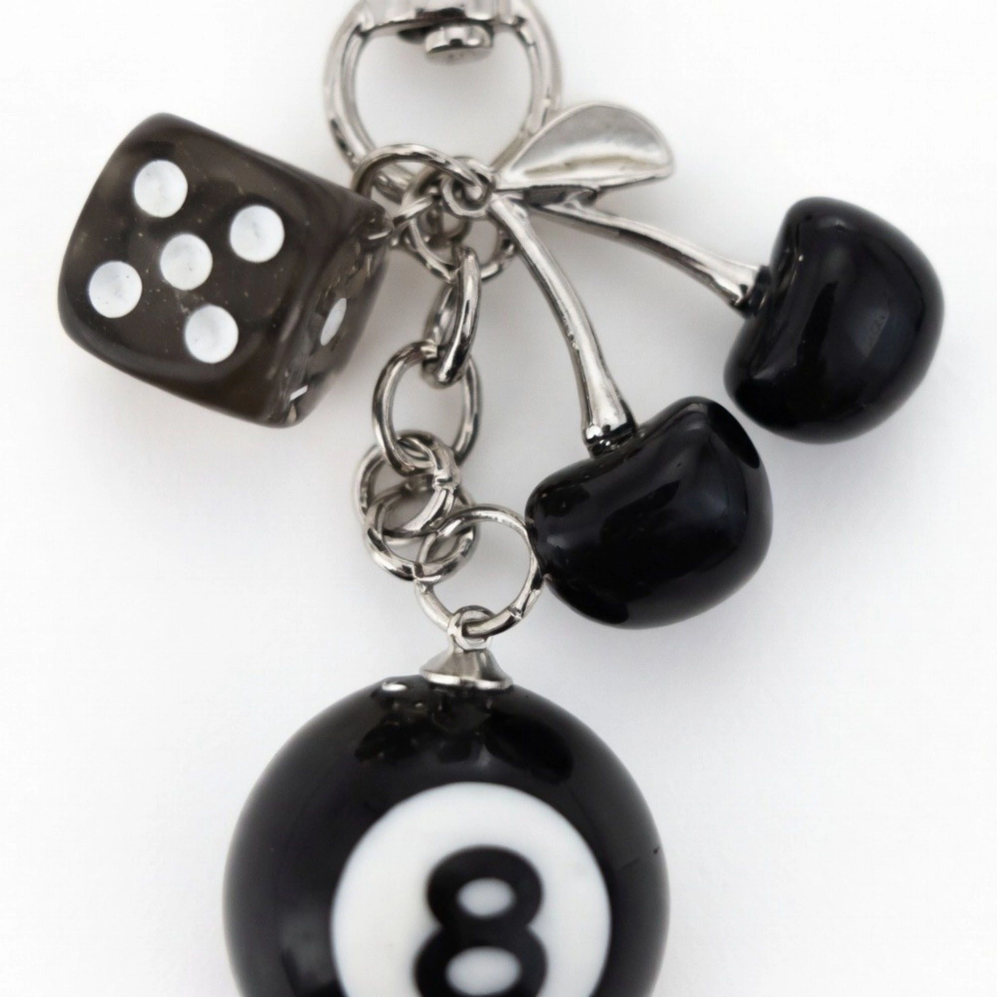 Alilang Women's 8 Ball Cherry Dice Charm Keychain with Heart Clip Novelty Bag Key Ring Accessory