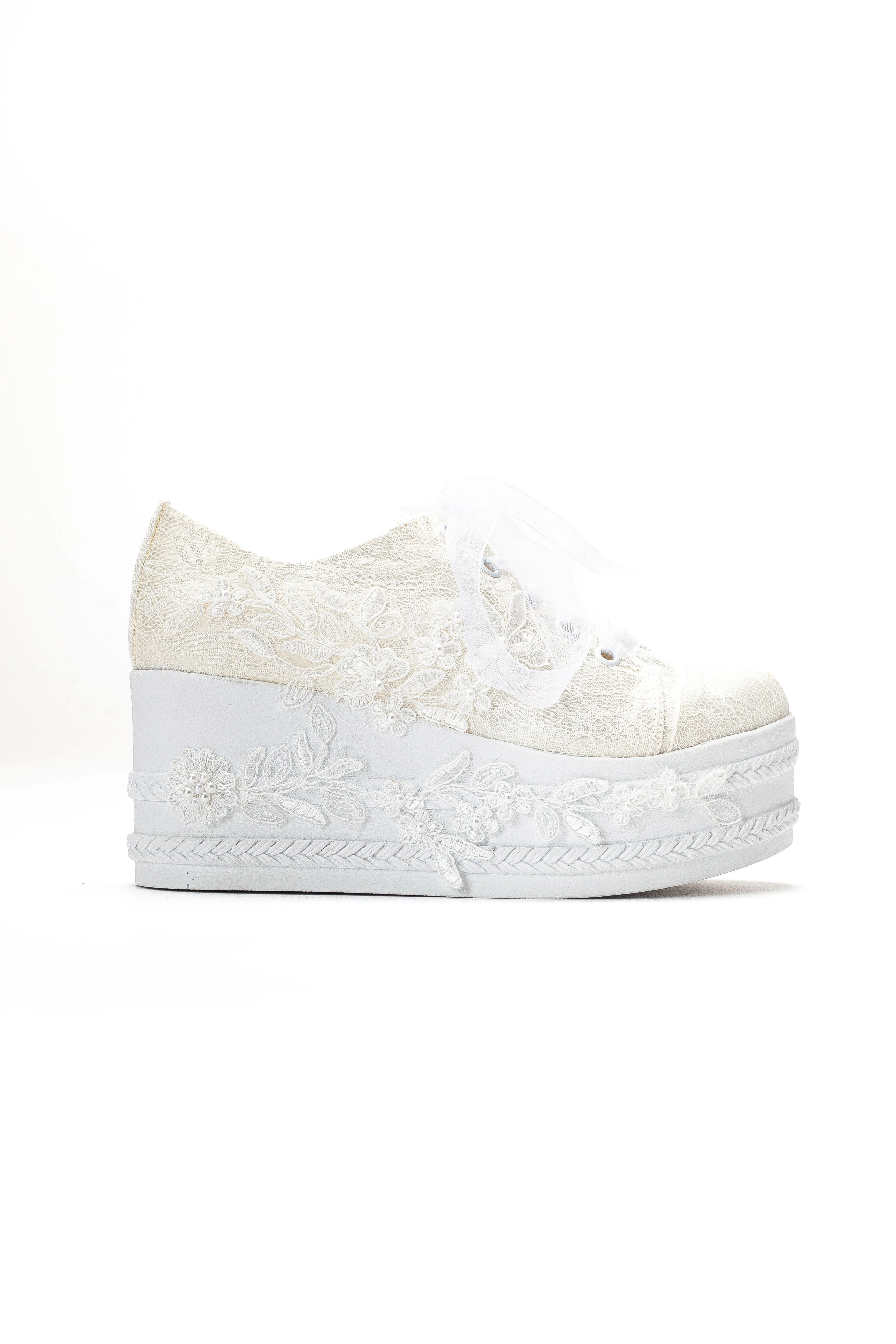 Forever & Always Womens Valencia Lace Platform Bridal Sneaker