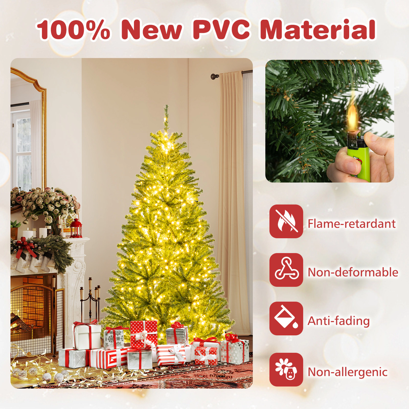 SUGIFT Pre-Lit Artificial Christmas Tree with Remote Control and LED Lights Green