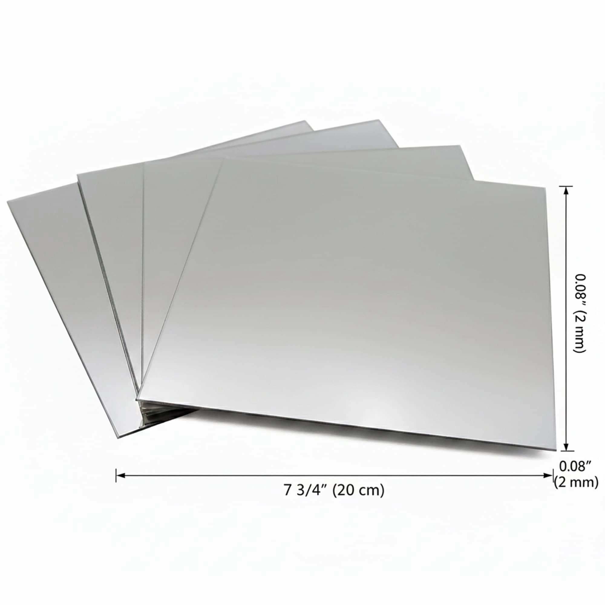 Evideco French Home Goods Set of 4 Frameless 7.12 in Square Self-Adhesive Glass Mirrors, Silver