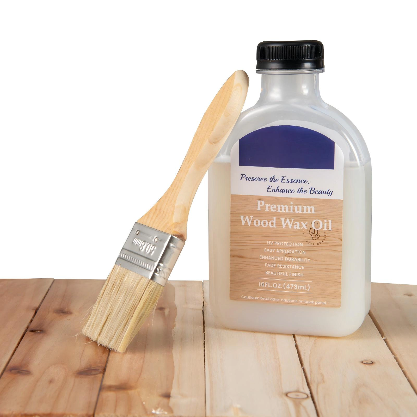 SUGIFT Clear Teak Wood Wax Oil Care Kit with 2 Brushes and Duster Cloth 16-oz Bottle 4-in W 1.5-in D 7-in H
