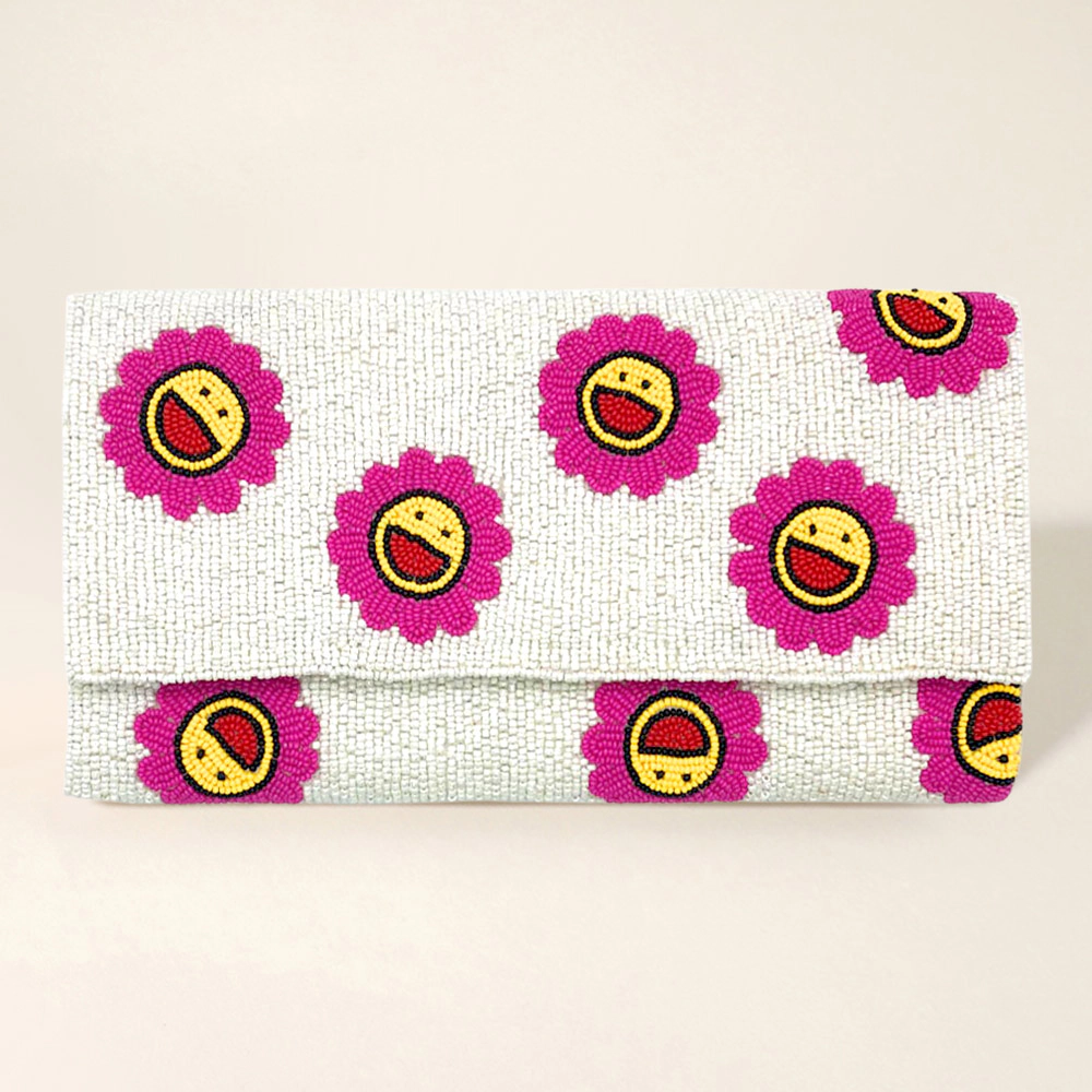 Fashnzfab Smile Flower Seed Beaded Clutch / Crossbody Bag
