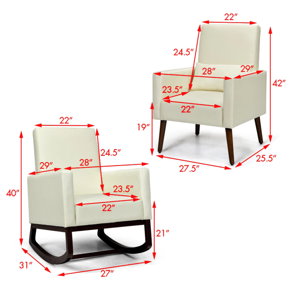 Hivvago Modern 2-in-1 Upholstered Rocker Chair with Supportive Lumbar Cushion
