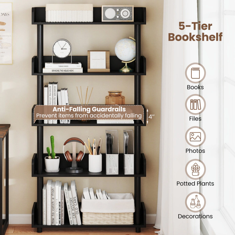 Hivvago 5-Tier Open Bookcase with Industrial Storage Unit