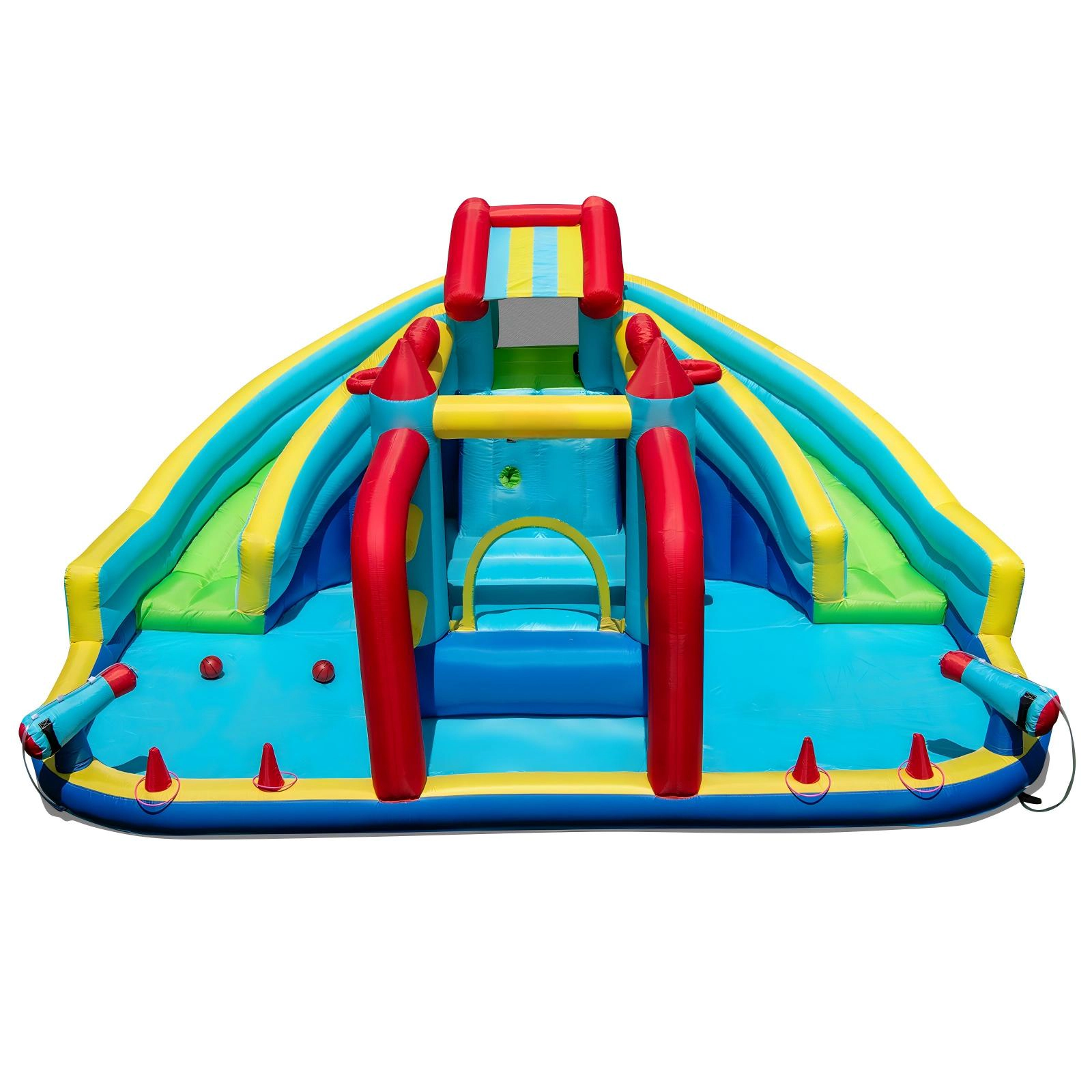 SUGIFT Inflatable Double Water Slide Park Bounce House with Obstacle Course 66-lb Capacity Ages 3-12 Multi-Colored