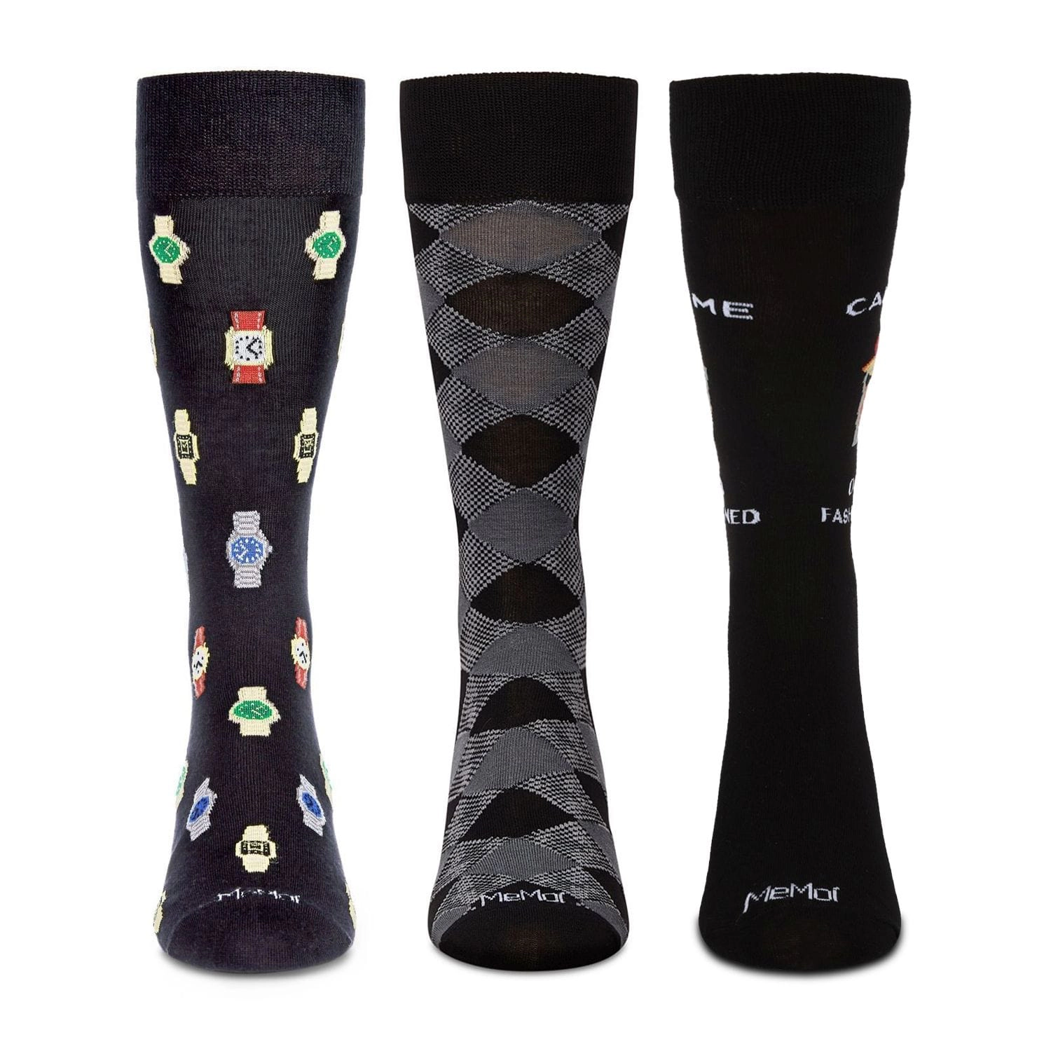 Memoi 3 Pair Men's "Drinks and Cigars" Rayon-Blend Novelty Crew Socks