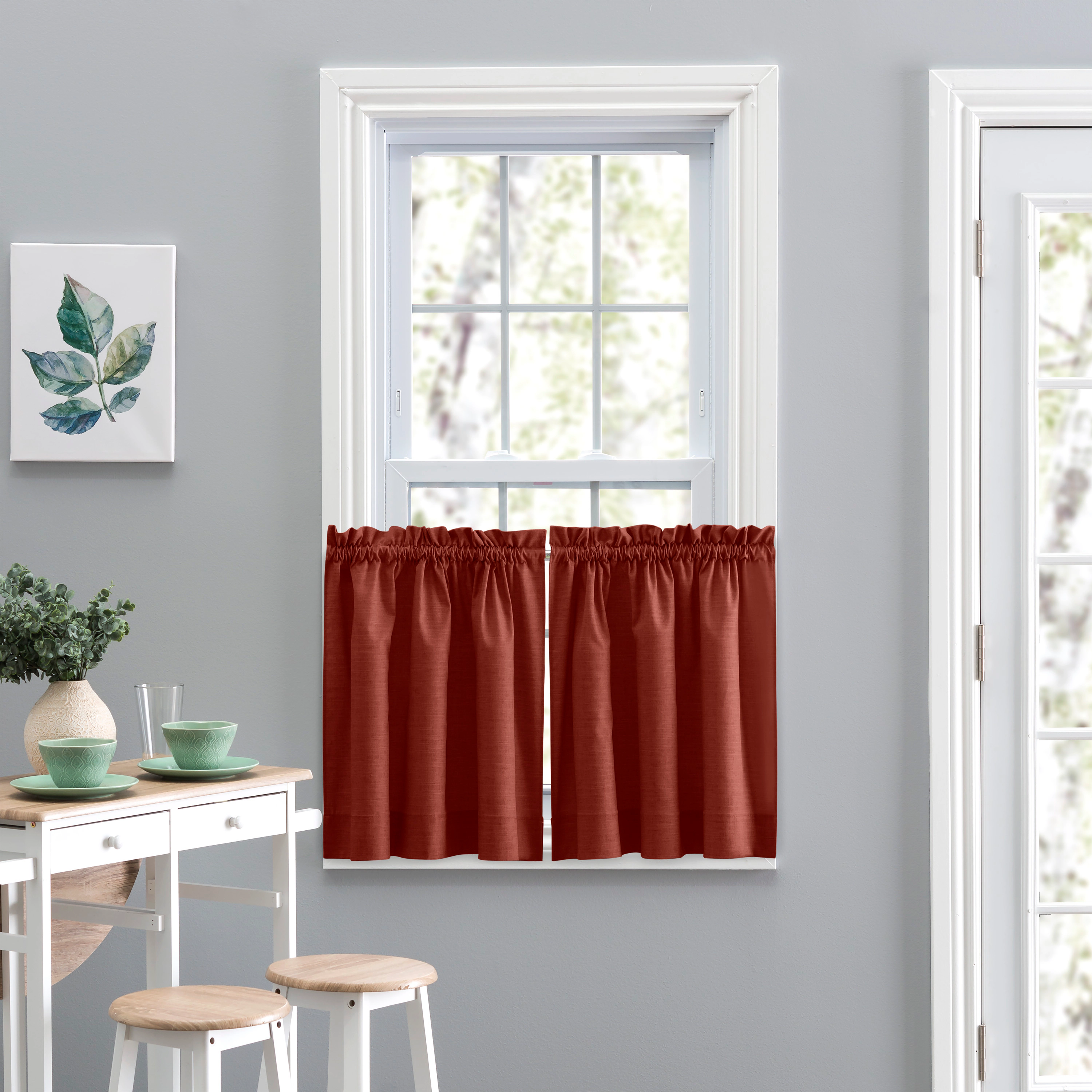 Ellis Lisa Solid Color 1.5" Rod Pocket Poly Cotton Duck Fabric Tailored Tiers 56"x36" Red