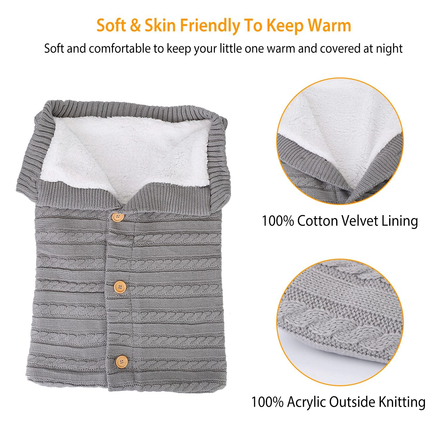 GBruno Knit Swaddle Blanket With Button Closure