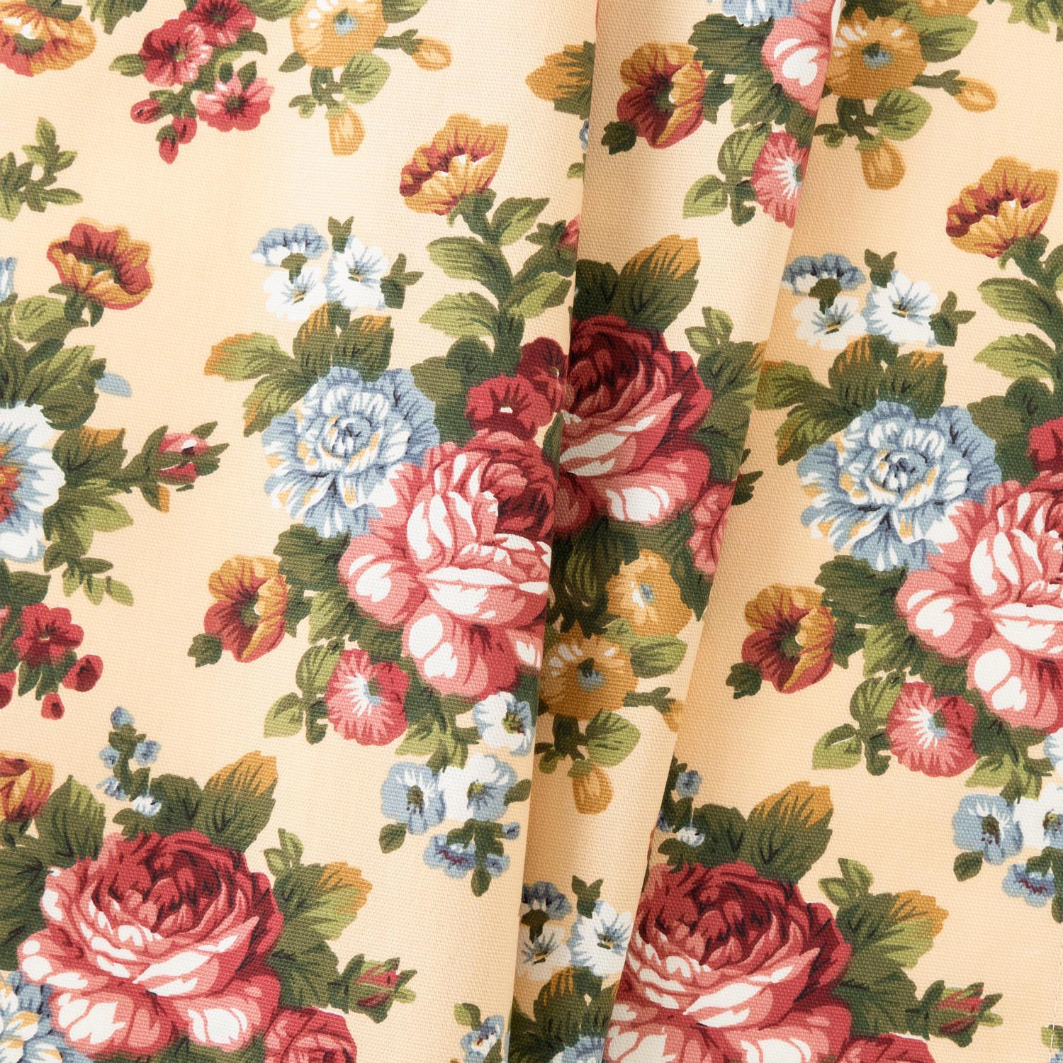 Ellis Bella Rose Stylish Medium Scale Printed Floral Pattern 1.5" Rod Pocket Tailored Swag for Windows 56"x36" Butter