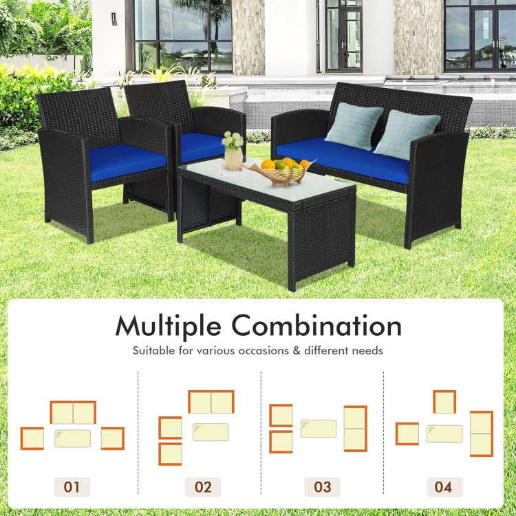 Hivvago 4 Pieces Rattan Patio Furniture Set With Weather Resistant Cushions And Tempered Glass Tabletop
