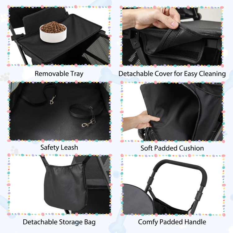 SUGIFT 44 x 40-in 66-lb Capacity Black Foldable Dog Stroller with Detachable Ramp Door and Shock-Absorbing Wheels