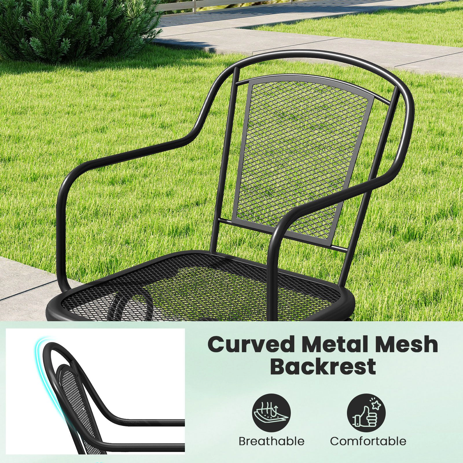 SlickBlue Set of 2 Metal Patio Rocking Chairs with Mesh Seat and Backrest