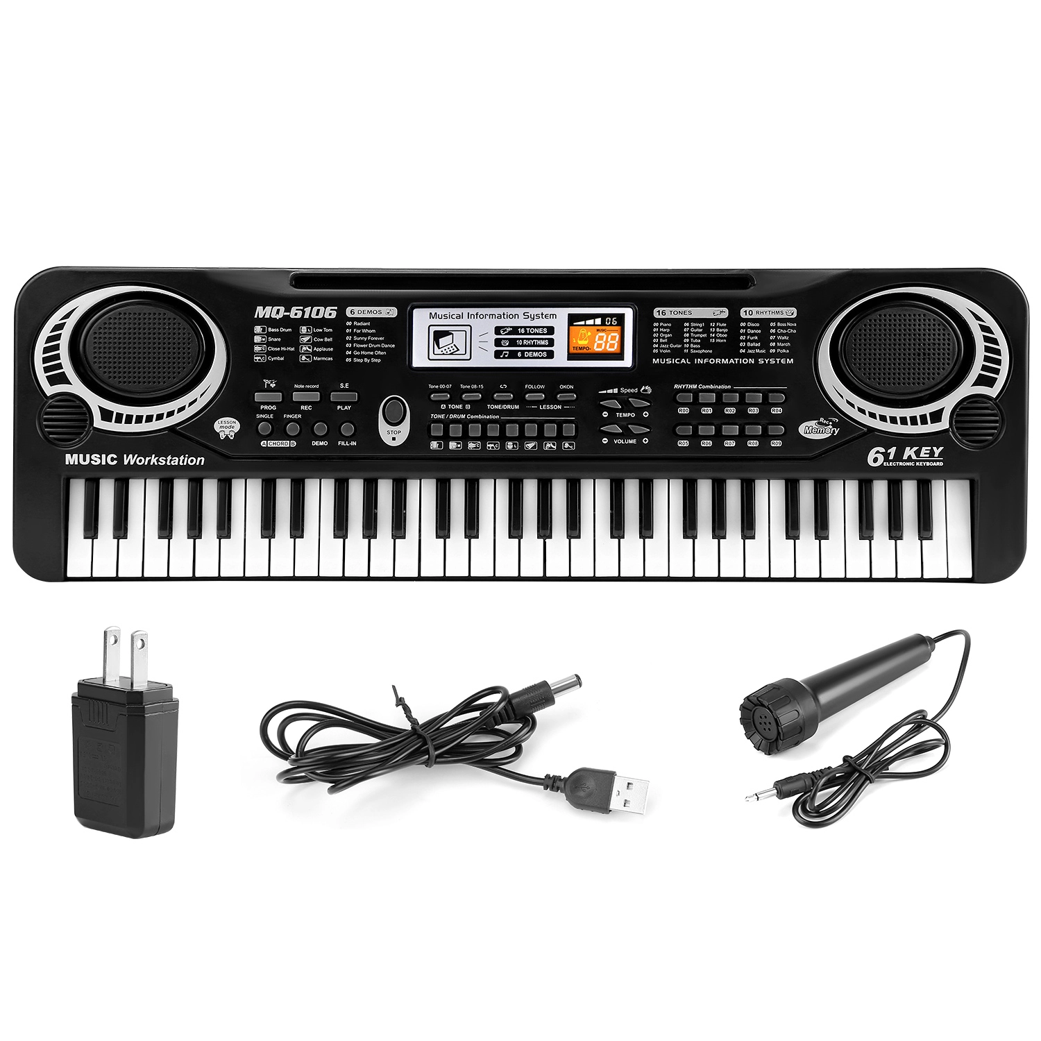 GBruno 61-Key Electronic Keyboard With Microphone