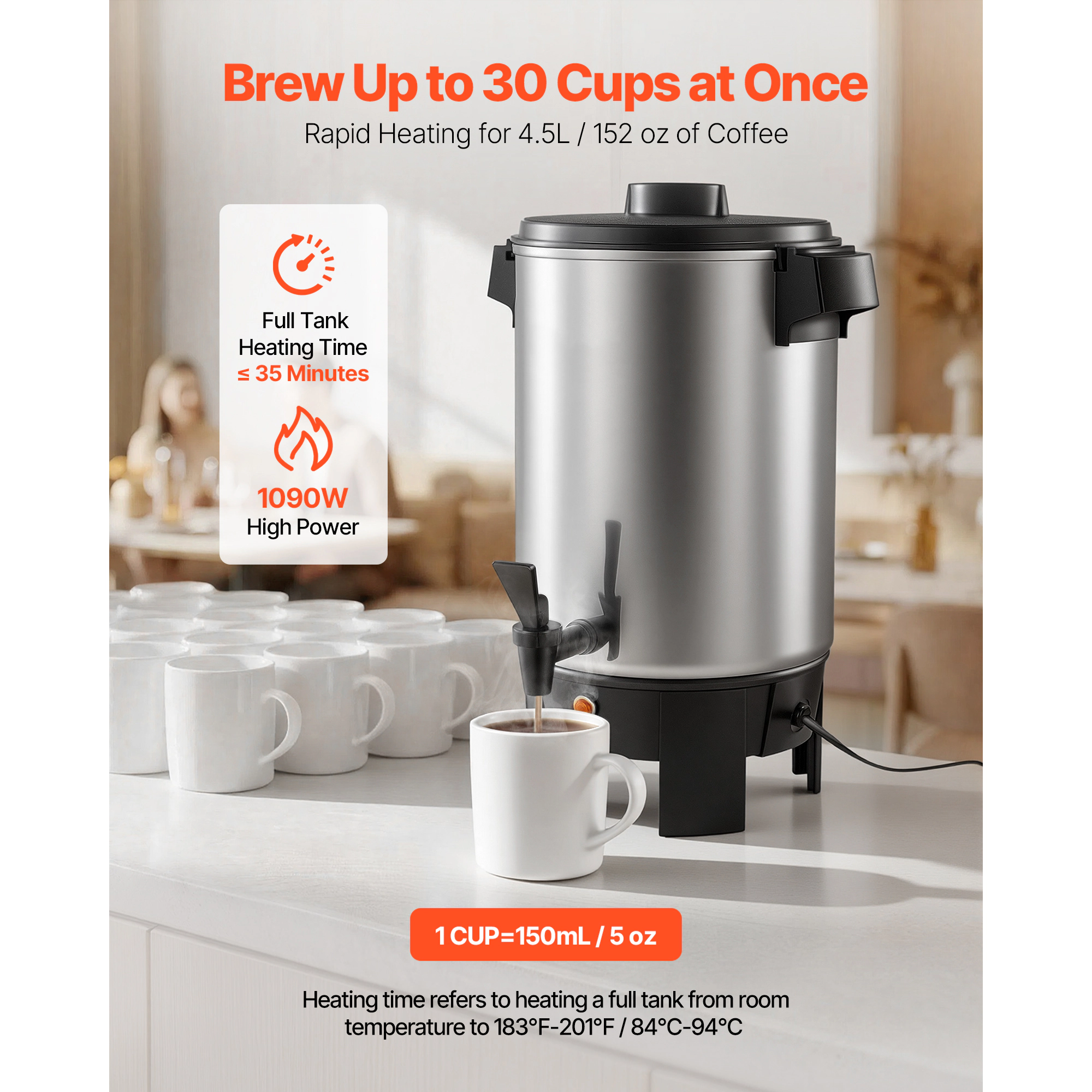 HONGGE Commercial Coffee Urn Hot Beverage Dispenser with Dripless Faucet 1090W Quick-Brewing Coffee Maker Automatic