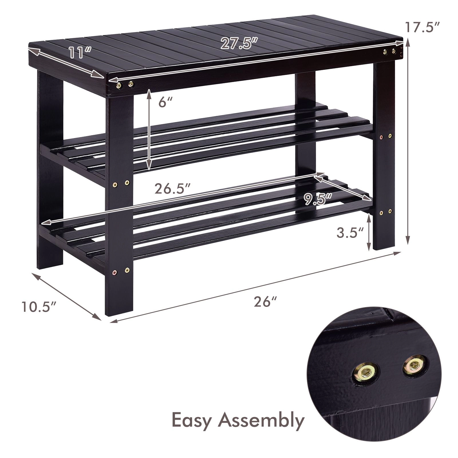 SlickBlue Black Entryway Shoe Bench with Seat and Storage Organizer