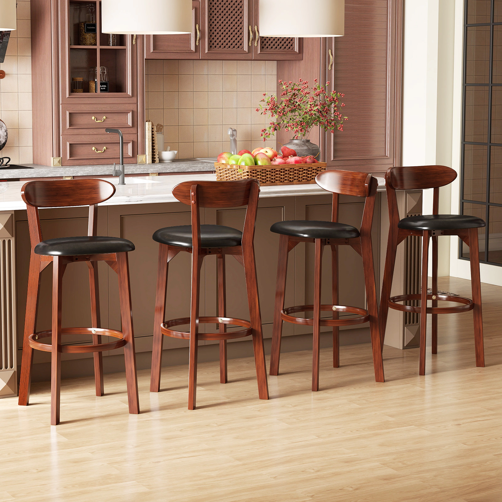 SUGIFT Set of 2 Modern Armless Upholstered Cushioned Seat Island Dining Chairs 275-lb Capacity Walnut Black