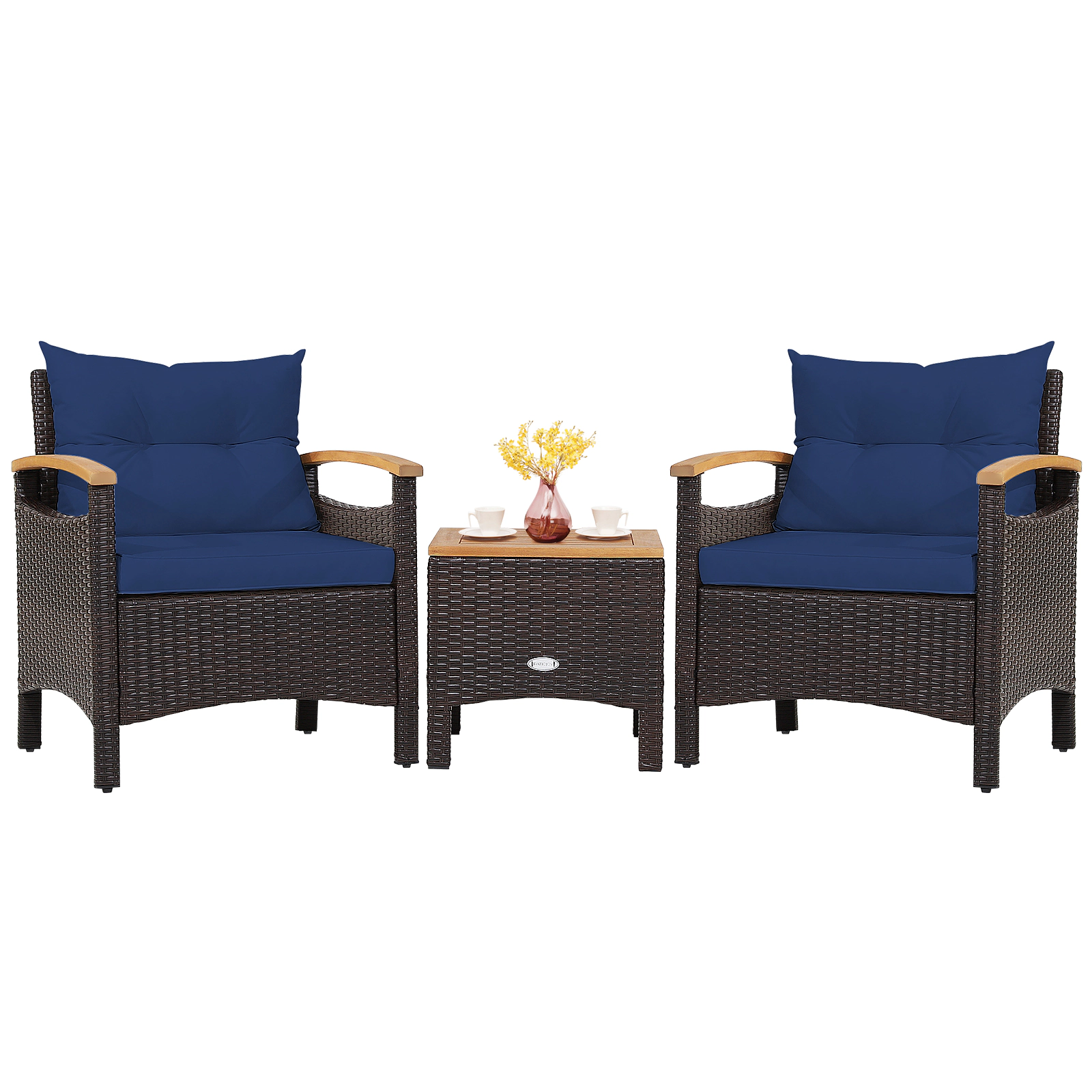 LJG 3 Pieces Patio Rattan Furniture Set with Removable Cushion
