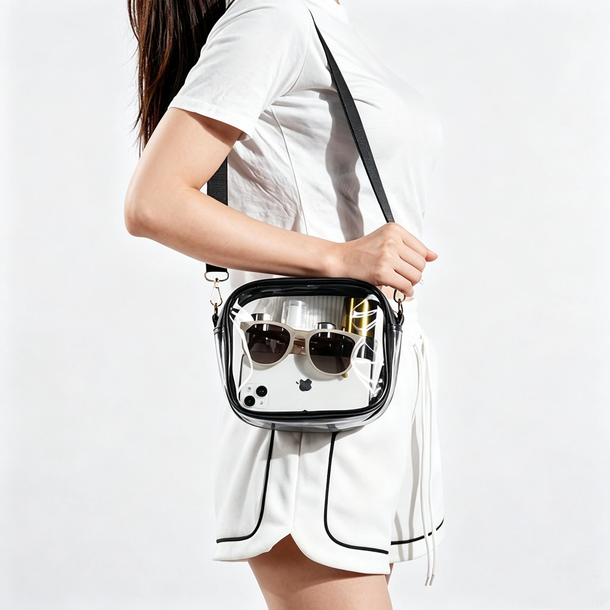 Alilang Women's Clear Crossbody Bag with Front Zipper Pocket, Structured Trim and Adjustable Removable Shoulder Strap