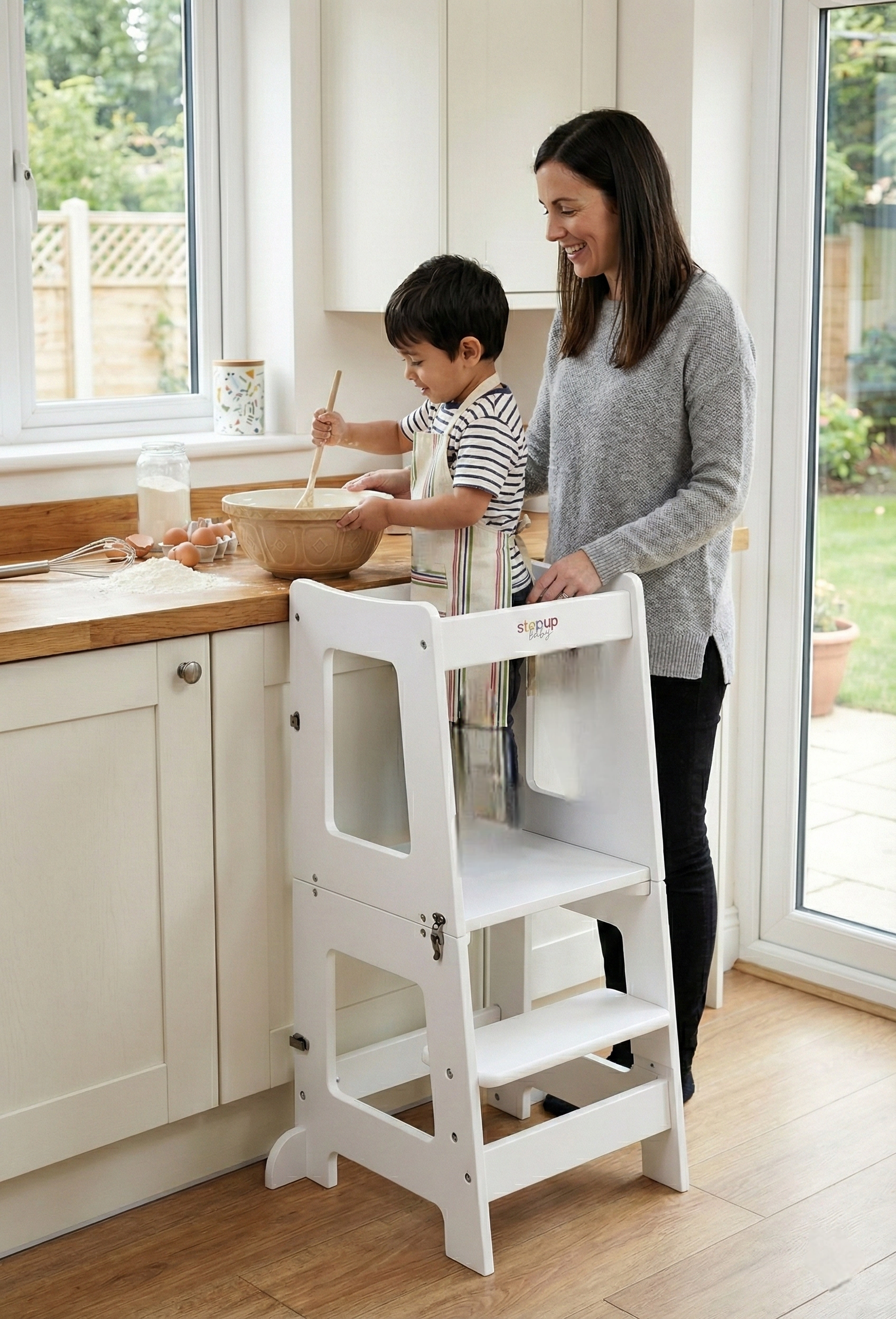 Stepup Baby® 2 in 1 Convertible Toddler Tower | Standing Tower Converts into Table for Ages 2–6