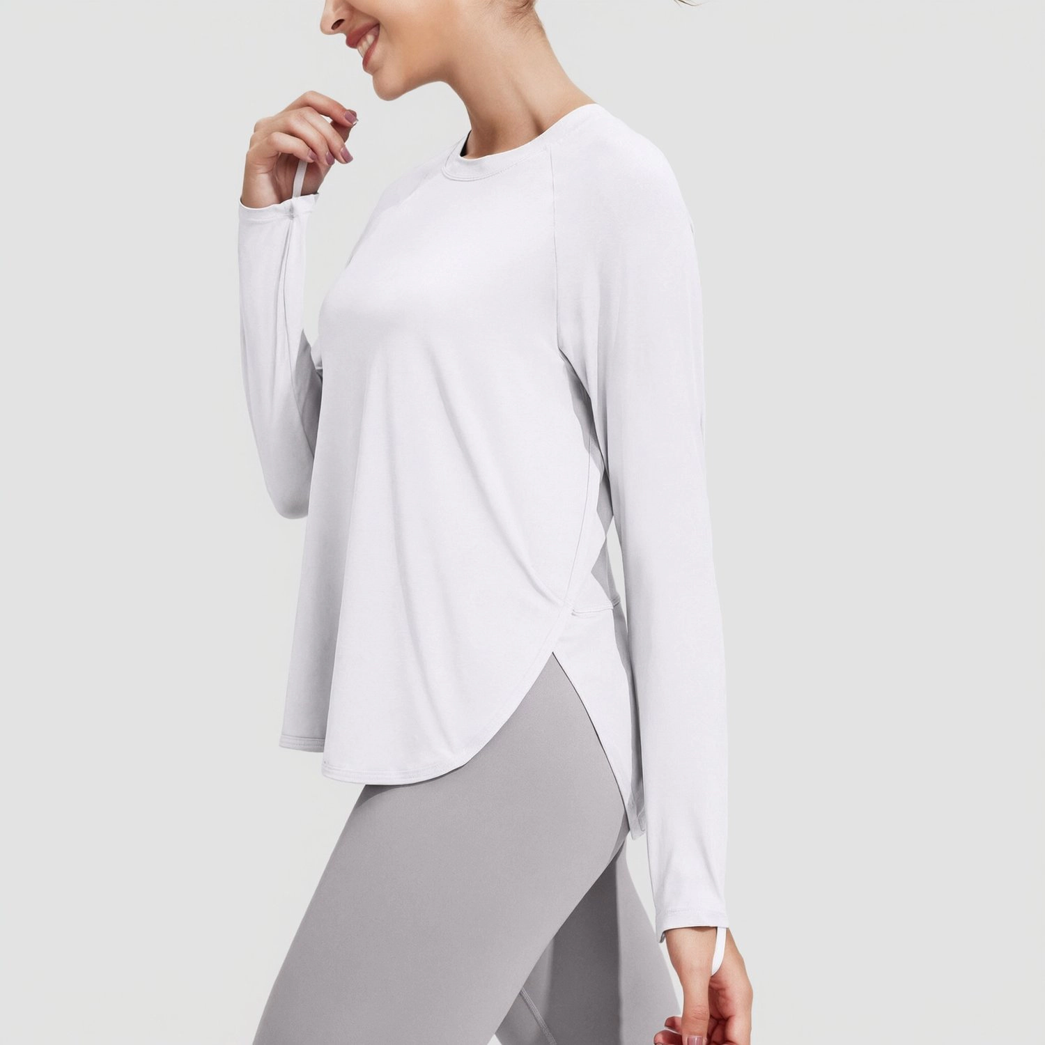 Pinspark Women's Crew Neck Long Sleeve Athletic Workout Tee