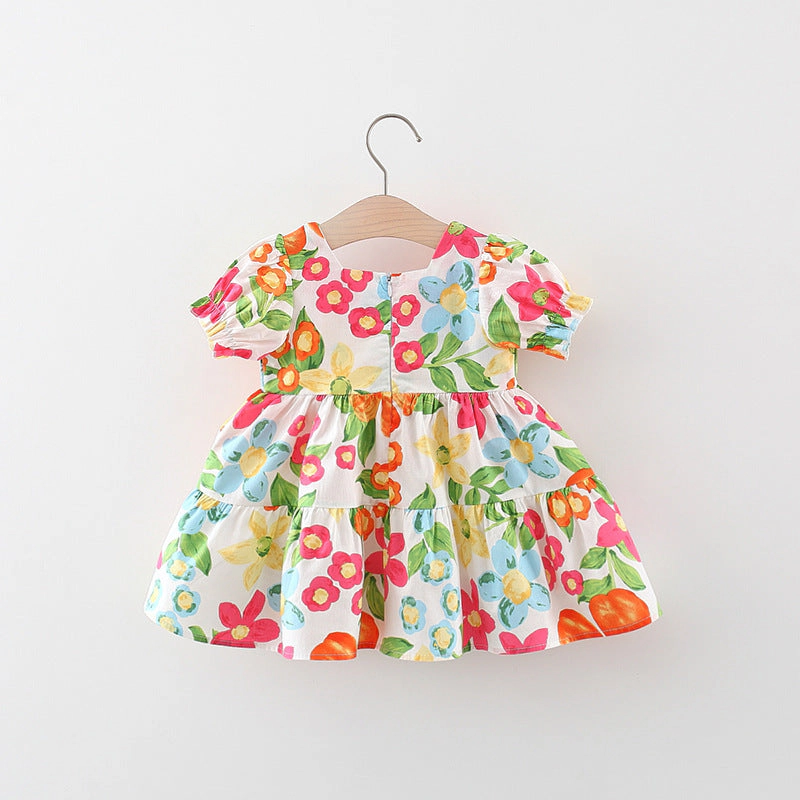MyKids-USA Baby Floral Pattern Short Sleeve Crewneck Dress with Purse