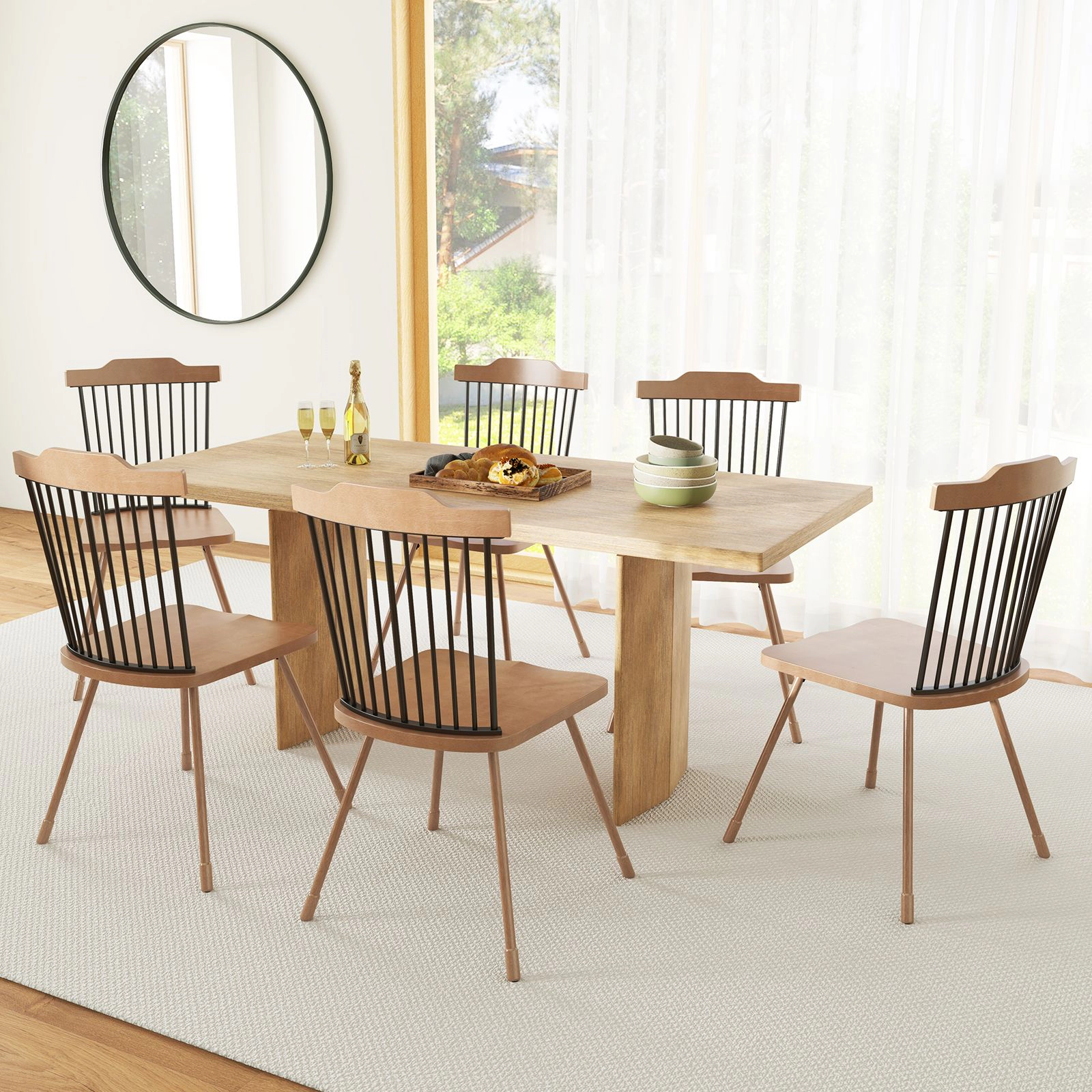 SlickBlue Rustic Dining Chairs Set of 2, Spindle Back Kitchen Chairs