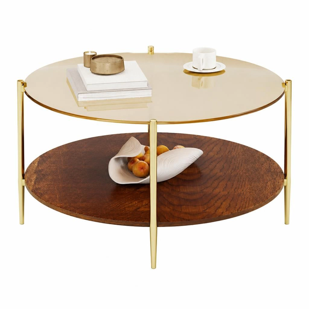 GOODSILO Round Low Profile Coffee Table Functional Center