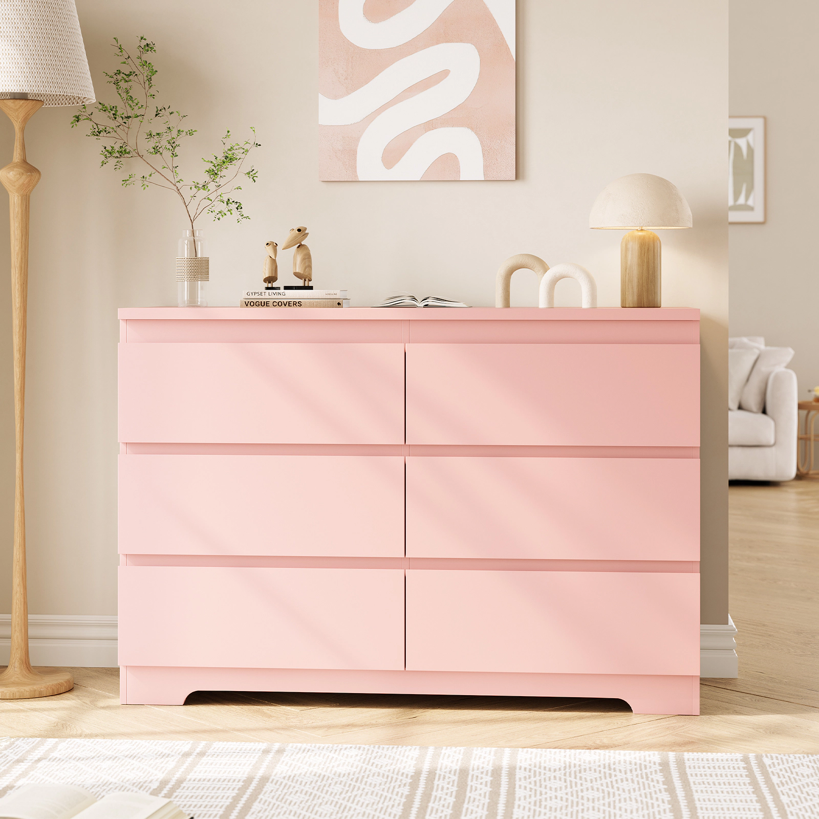 Modern 6 Drawer Dresser, Stylish Lacquered Wood Storage for Bedroom, Living Room, Entryway