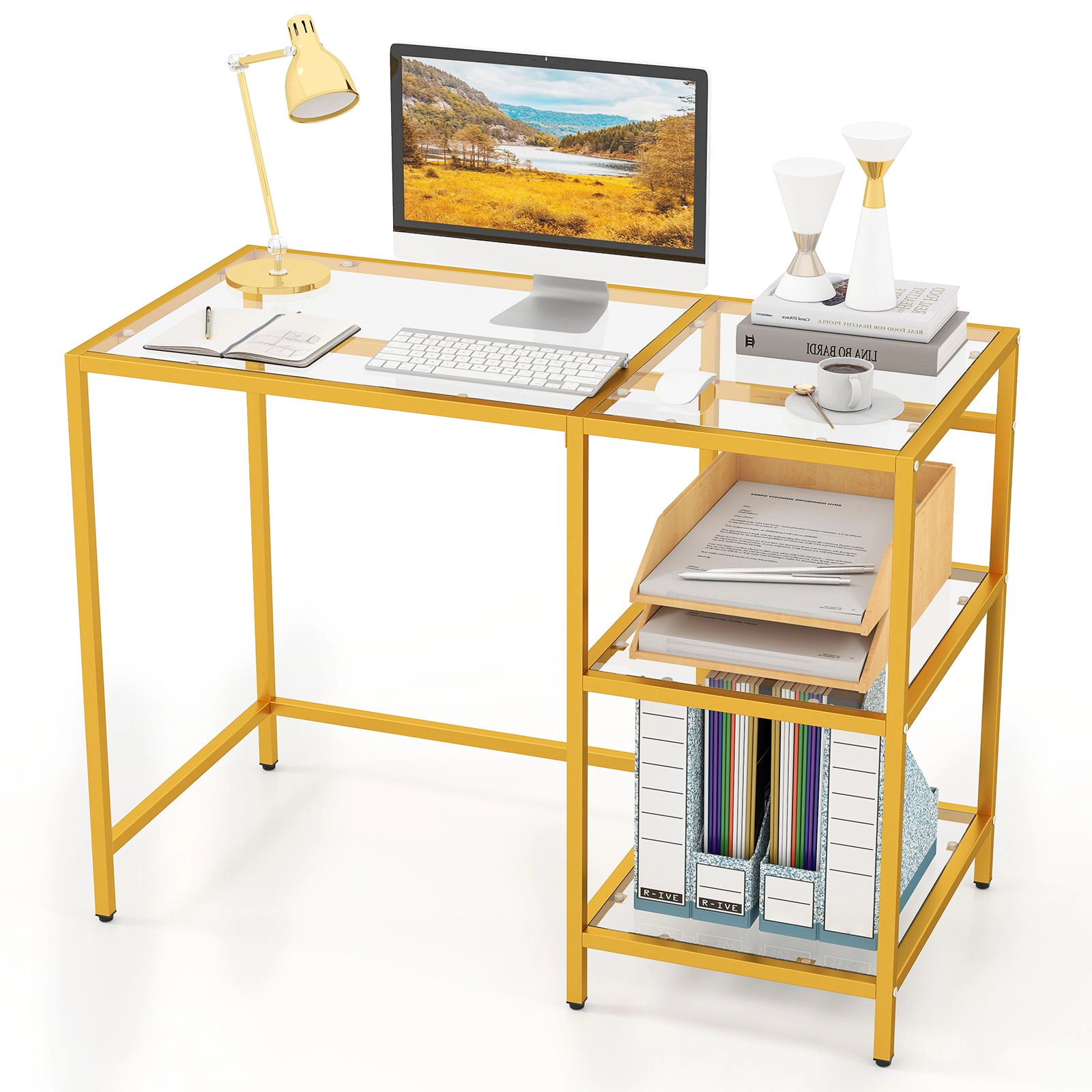 SlickBlue 42 Inch Glass Console Table with 2 Tier Storage Shelves