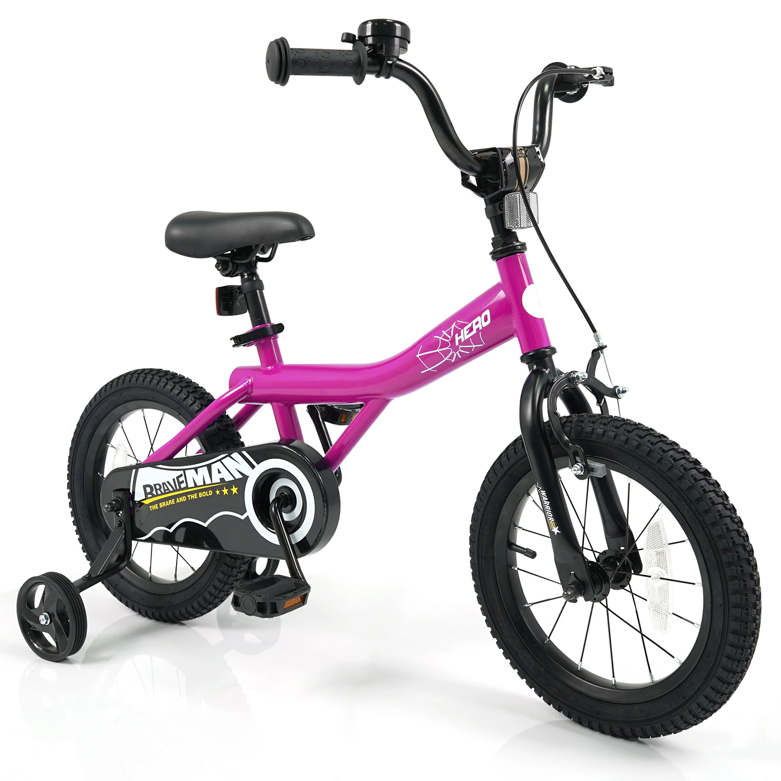 SUGIFT Adjustable Kids Bicycle 14-in Wheels Removable Training Wheels 110-lb Capacity Ages 3-5 Years Pink Brave Hero