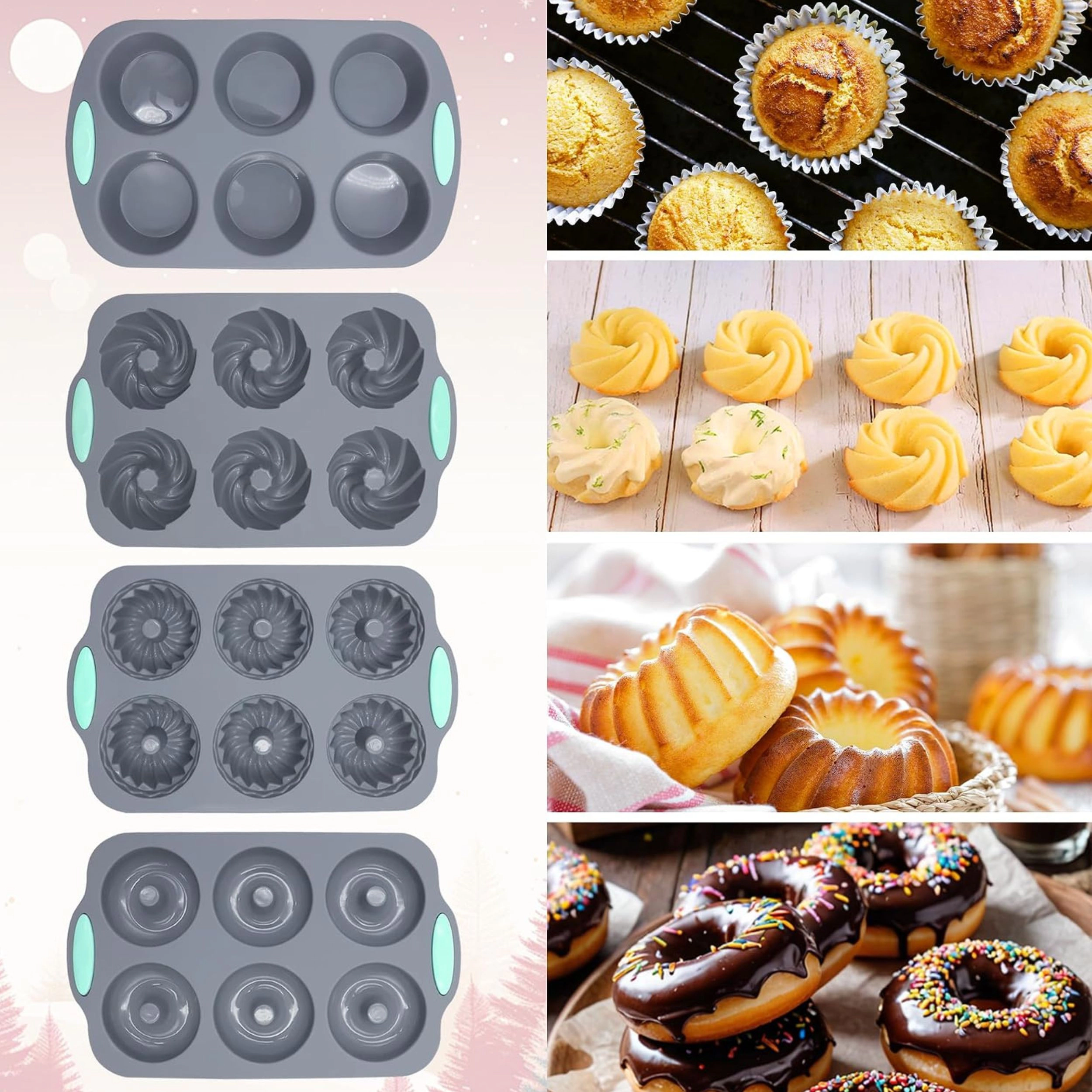 Stock Preferred Pack of 8 Nonstick Silicone Donut and Muffin Baking Pan Set