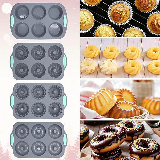 Stock Preferred Pack of 8 Nonstick Silicone Donut and Muffin Baking Pan Set