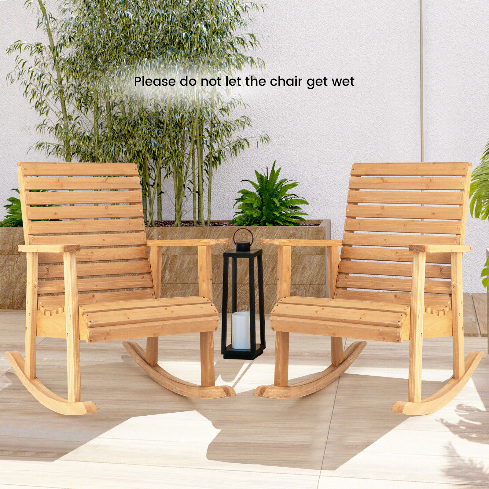 LJG Outdoor Fir Wood Rocking Chair with High Backrest