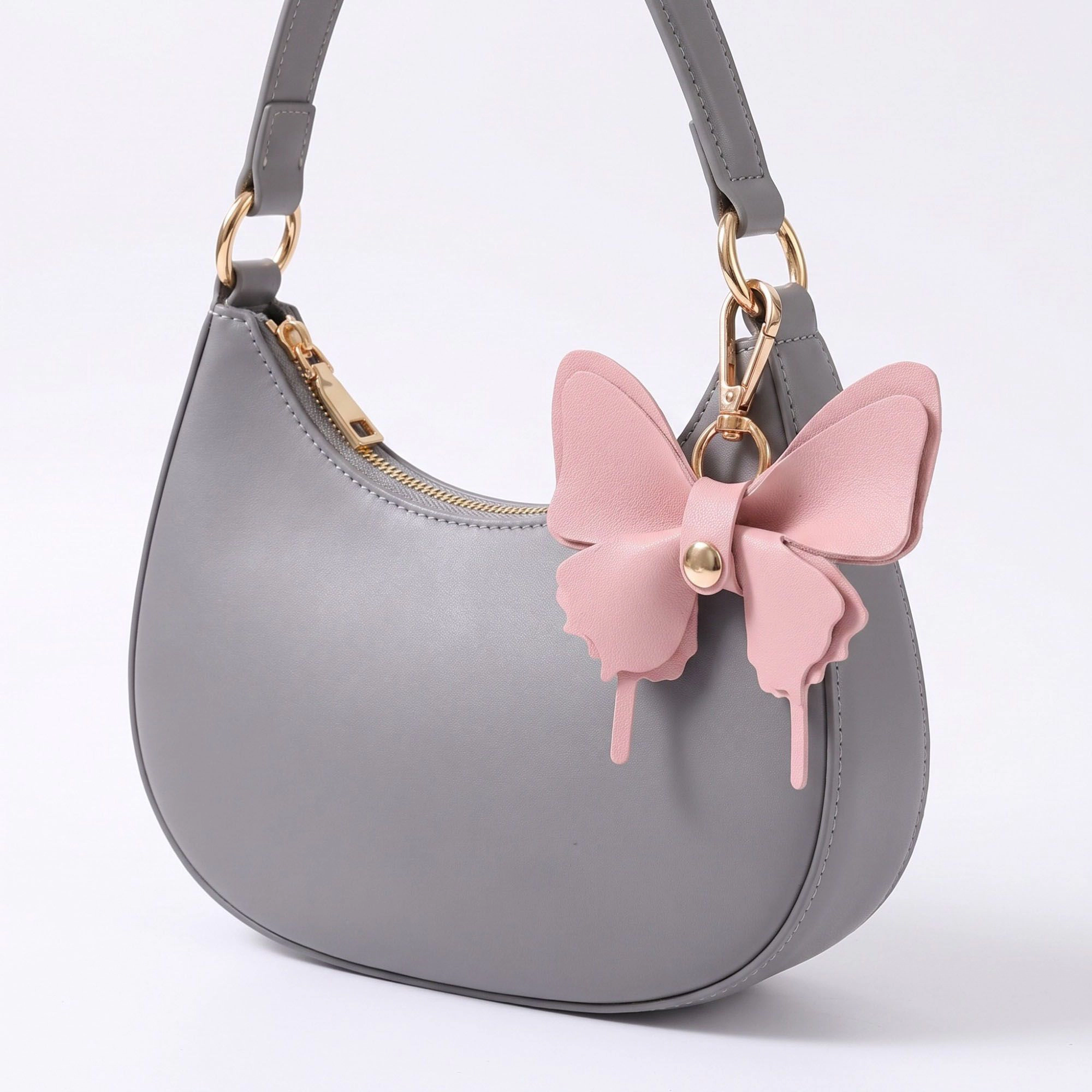 Alilang Women's Pink Butterfly Bag Charm with Gold Tone Clip