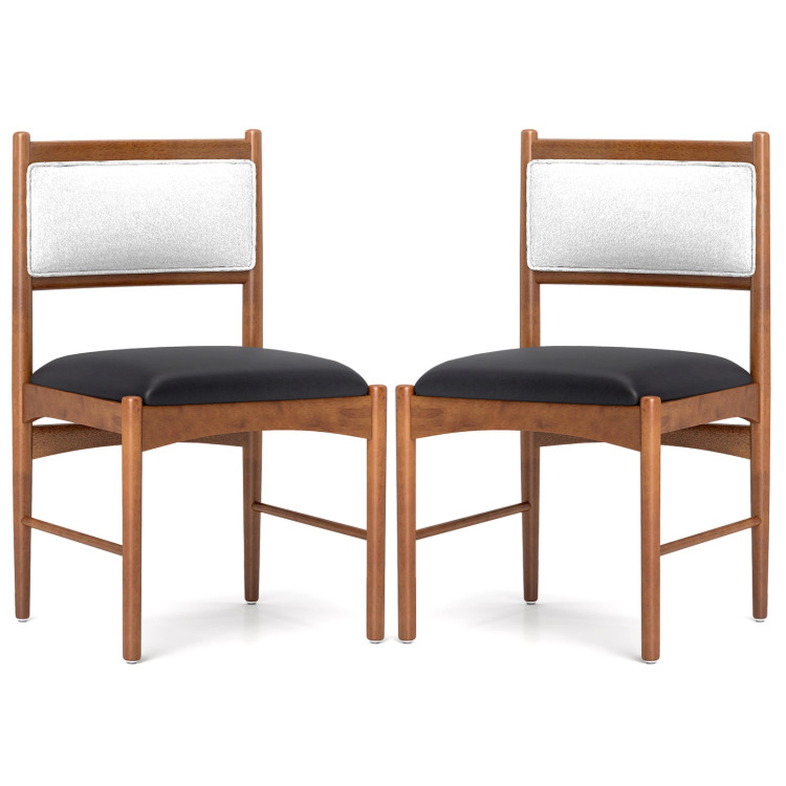 SUGIFT Walnut Wooden Rubber Wood Frame Faux Sherpa Backrest Set of 2 Dining Chairs