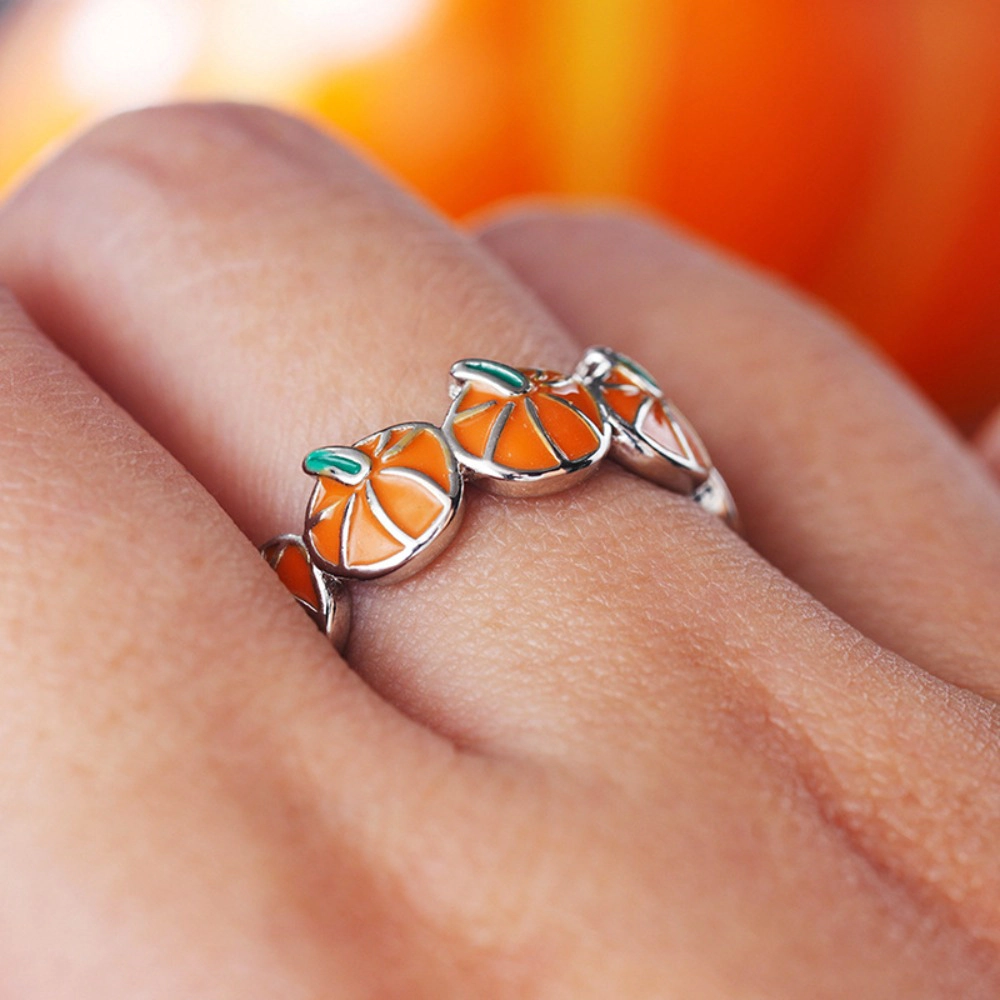 Cute Enamel Pumpkin Open Adjustable Ring Fun Fall Holiday Statement Ring