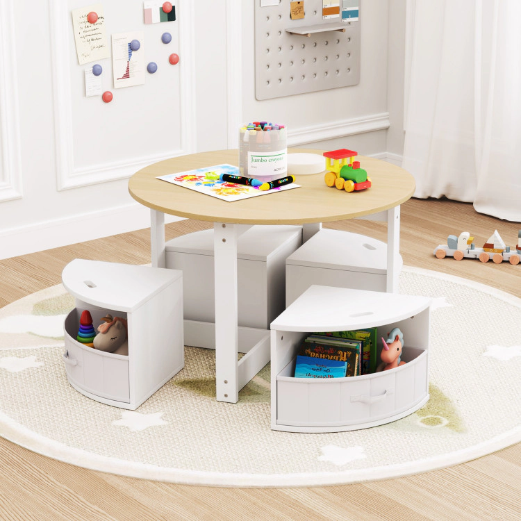 Hivvago 5 Piece Toddler Round Nesting Table With 4 Storage Stools For Activity
