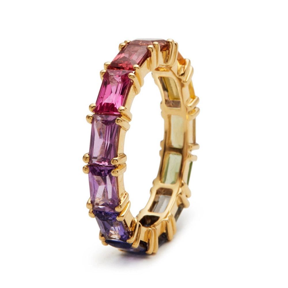 Eternity Band Ring Multicolour Synthetic Gemstone