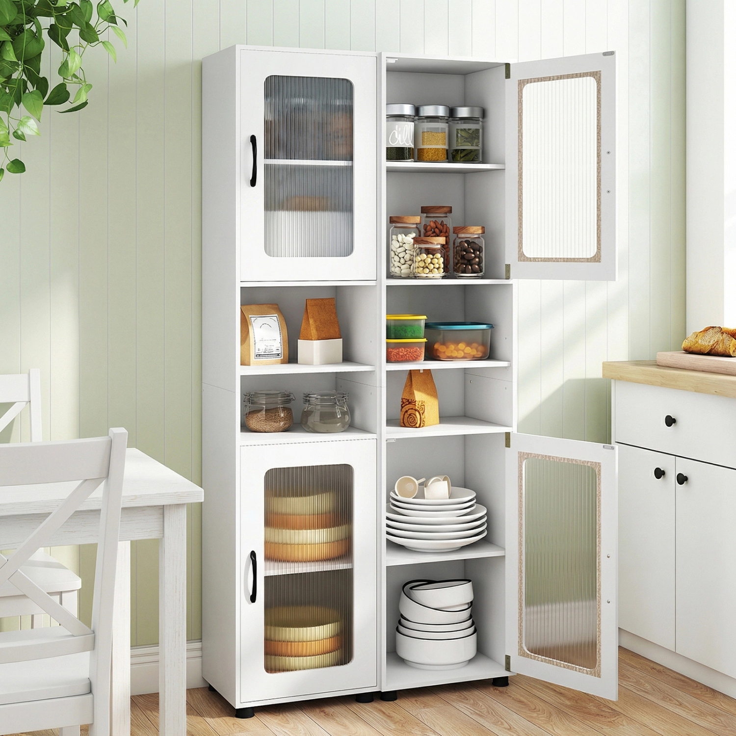 SlickBlue Bathroom Storage Cabinet with Open Shelves and Doors
