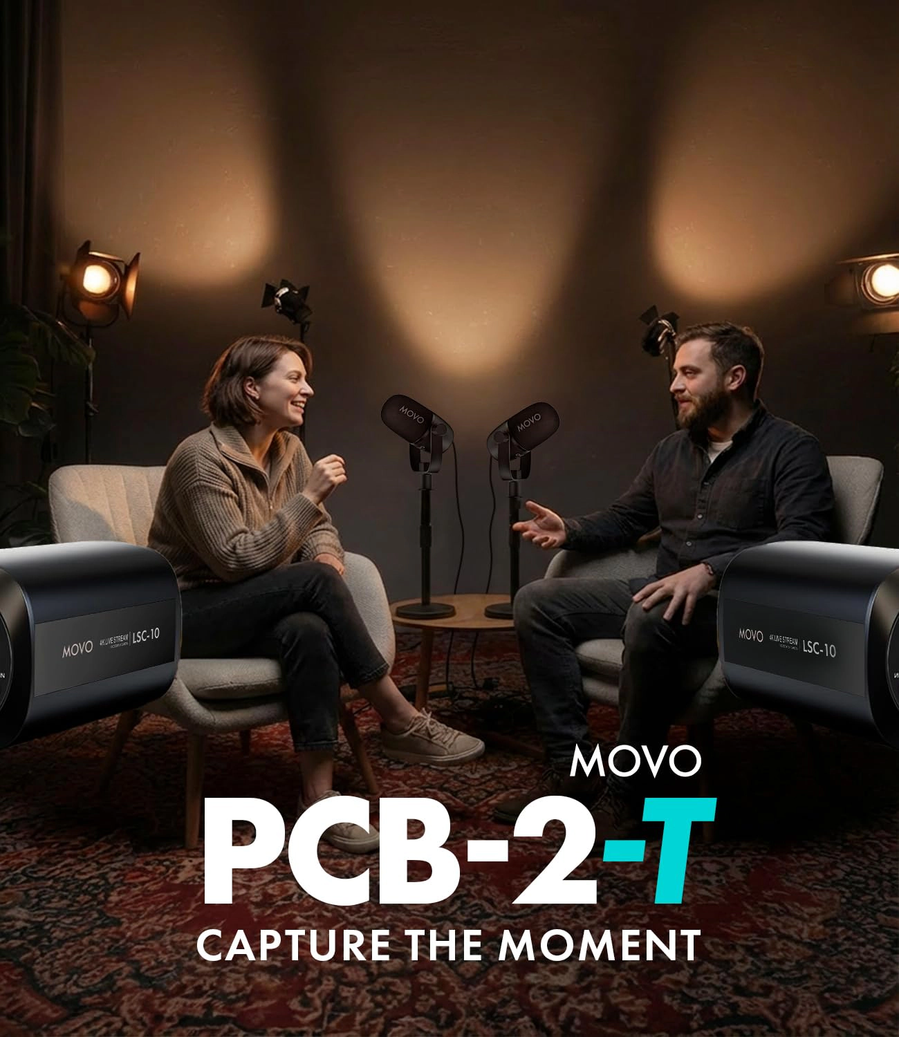 Movo Video Podcast Equipment Bundle – USB Audio Interface, 2 XLR Dynamic Microphones, 2 4K UHD Cameras, 2 Desk Stands