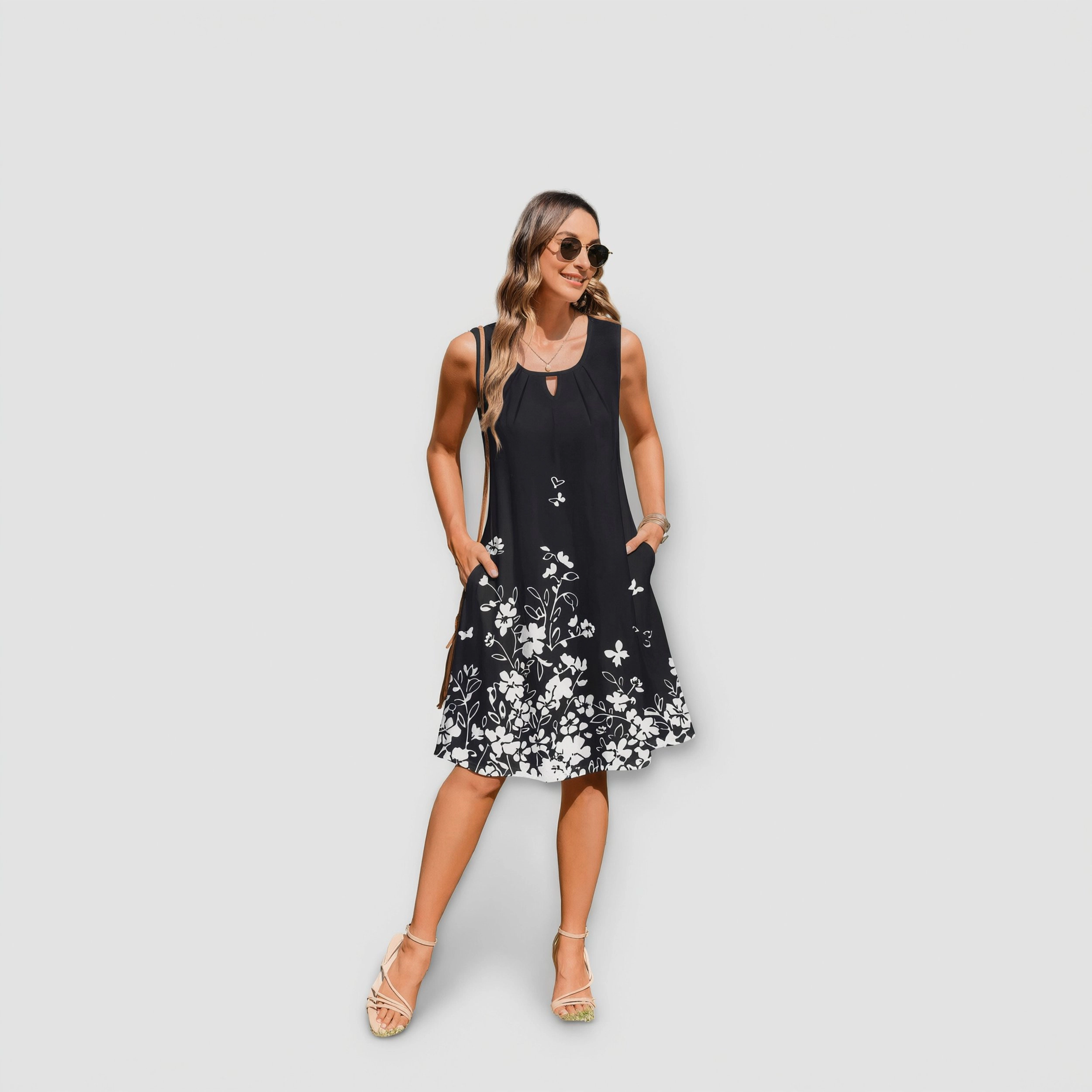 Zeagoo Women's Keyhole Neck Sleeveless Knee Length Dress