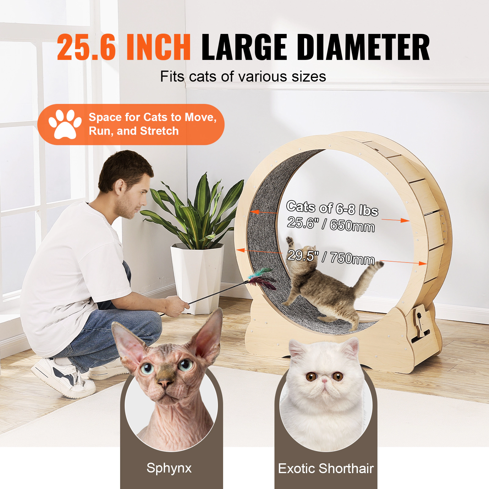 HONGGE 29.5-Inch Plywood Cat Exercise Wheel for Small Cats Up to 8 lbs, Quiet Indoor Running Wheel